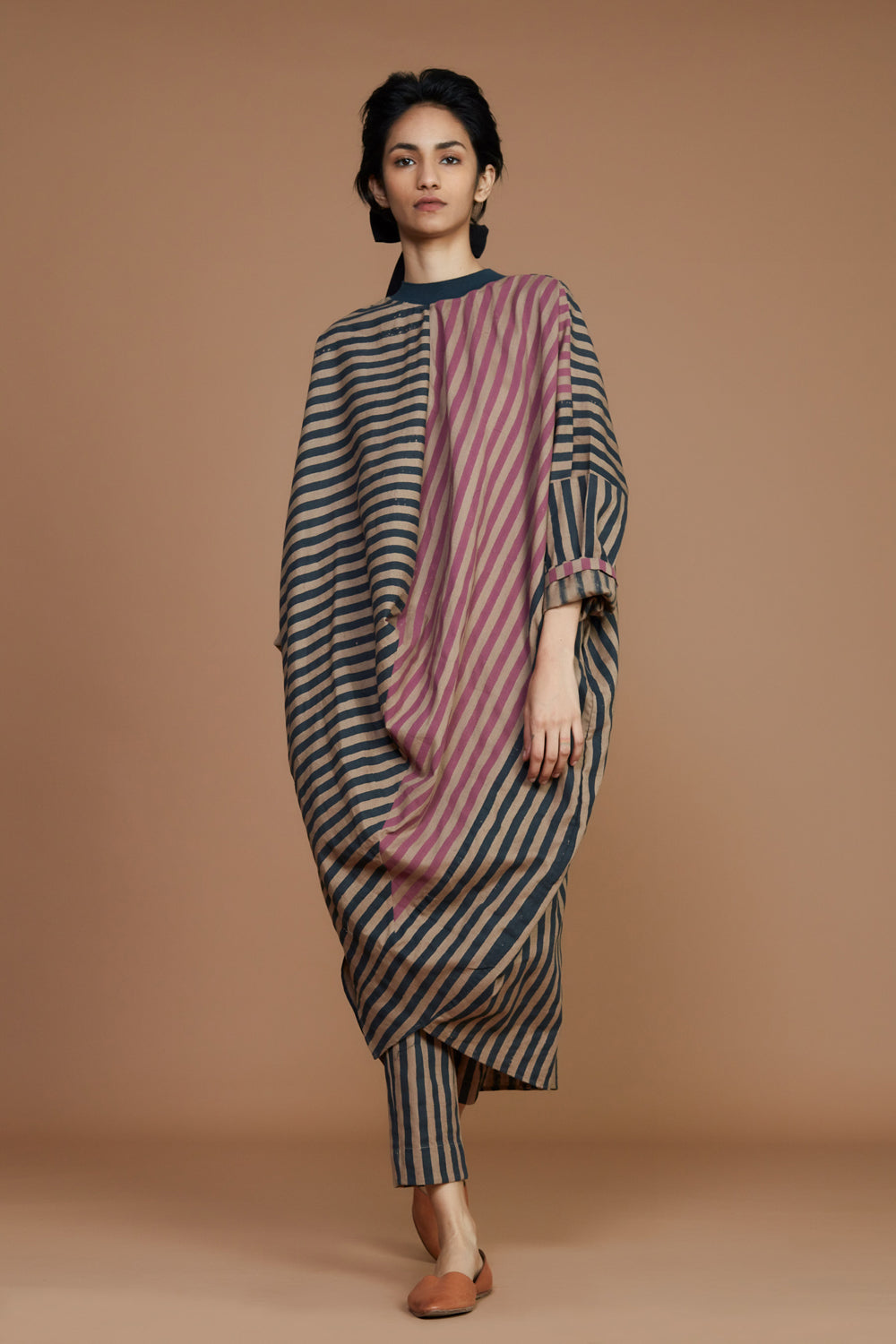 Ribbed Cowl Tunic Striped Brown Dress - Auraya Fashion - Mati - #tag1# - #tag2# - #tag3# - #tag3#