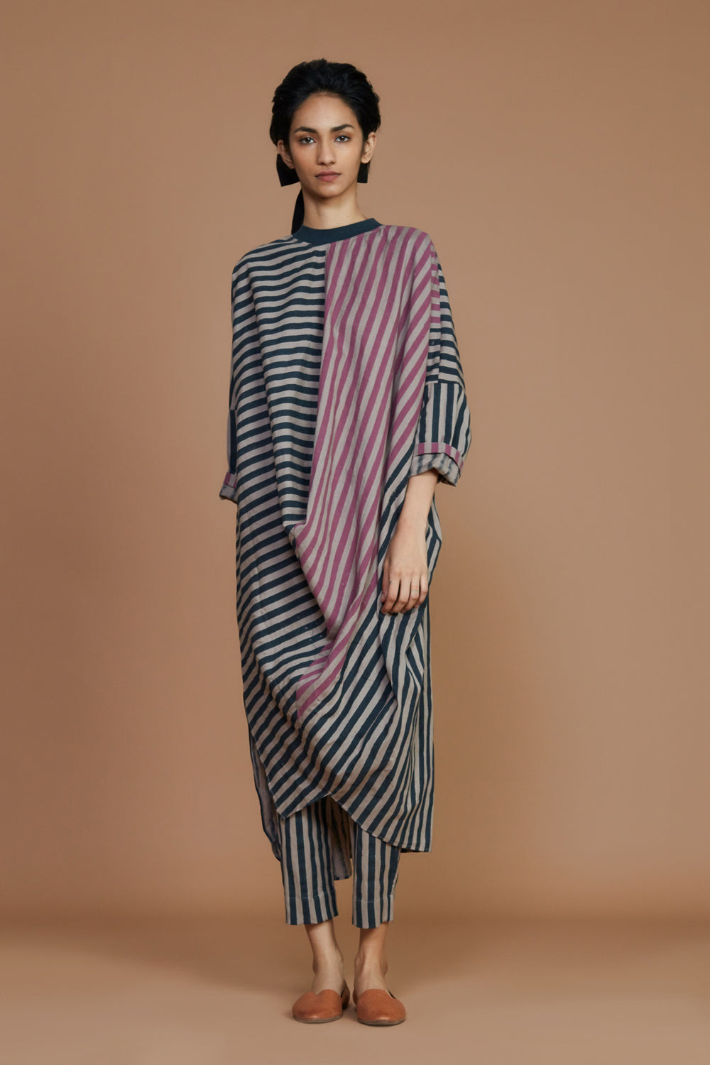 Ribbed Cowl Tunic Striped Grey Dress - Auraya Fashion - Mati - #tag1# - #tag2# - #tag3# - #tag3#