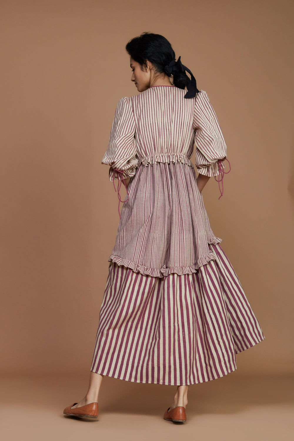 Tiered Frill Mauve Striped Dress - Auraya Fashion -  - #tag1# - #tag2# - #tag3# - #tag3#