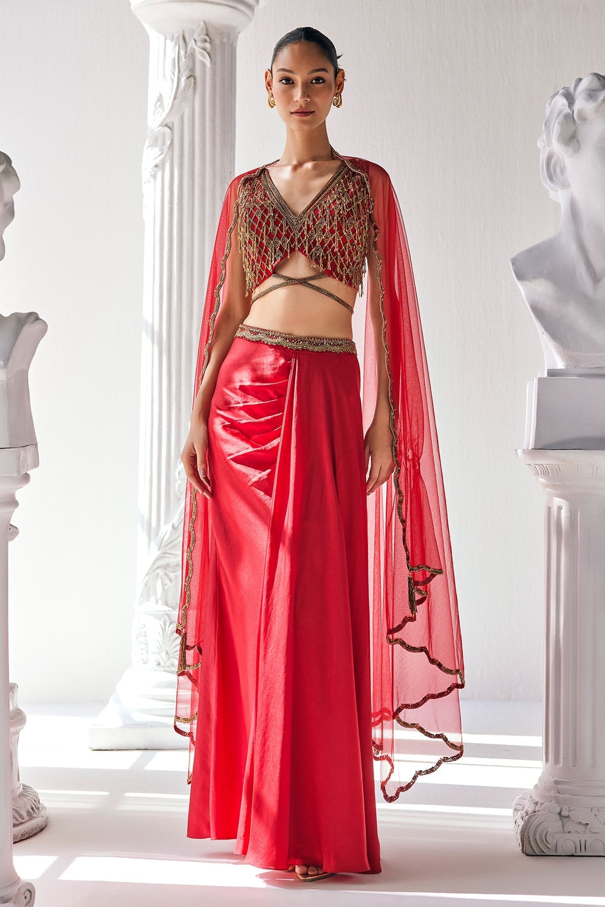 Red Royal Satin Skirt Set