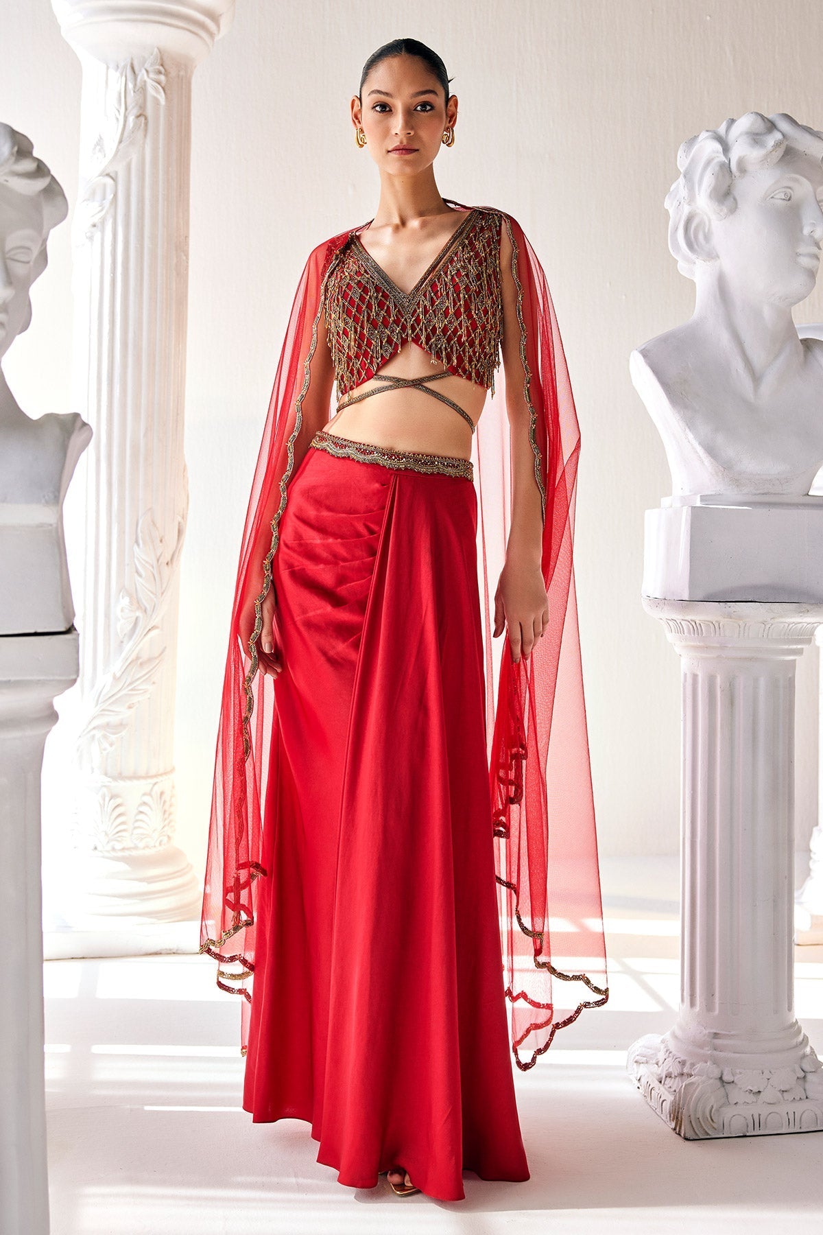 Red Royal Satin Skirt Set