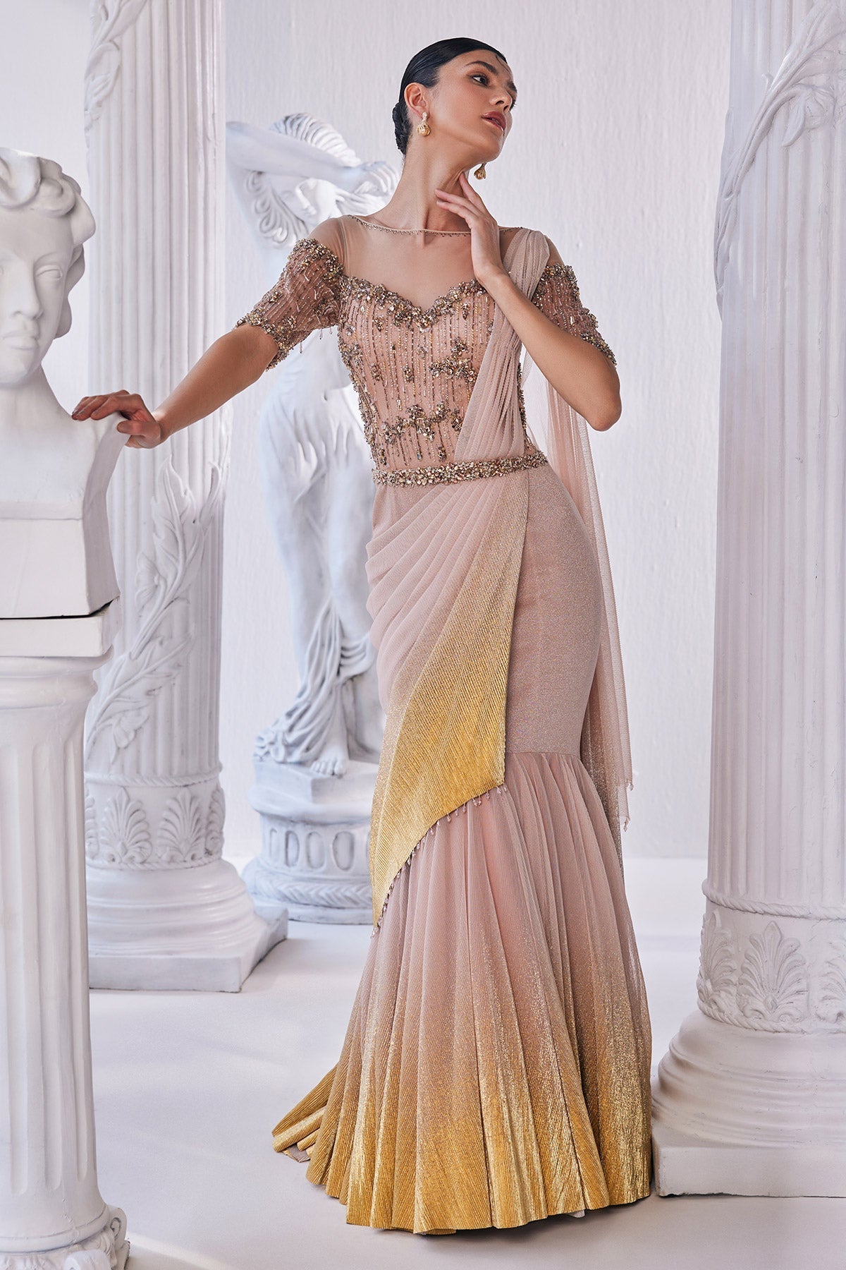 Draped Gown In Luxurious Shimmer Lycra