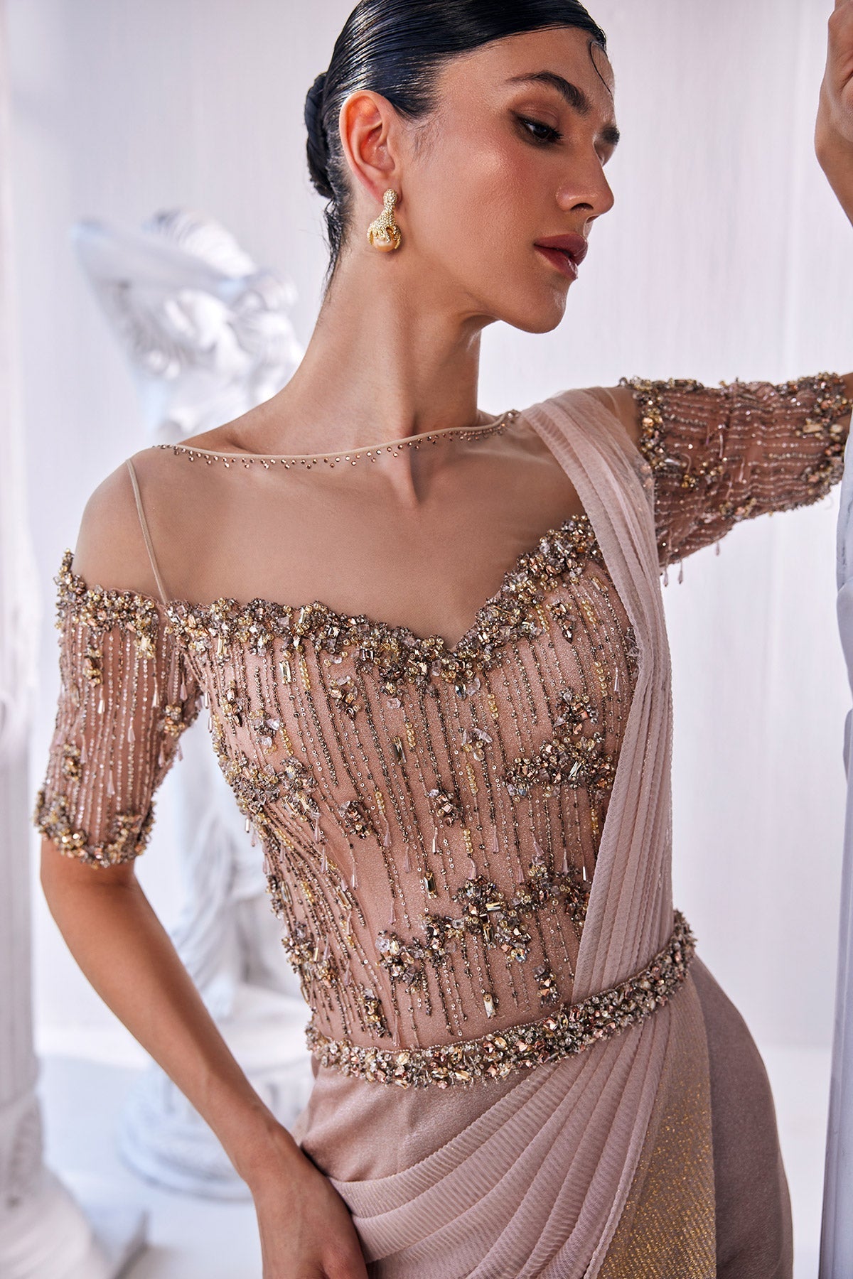 Draped Gown In Luxurious Shimmer Lycra
