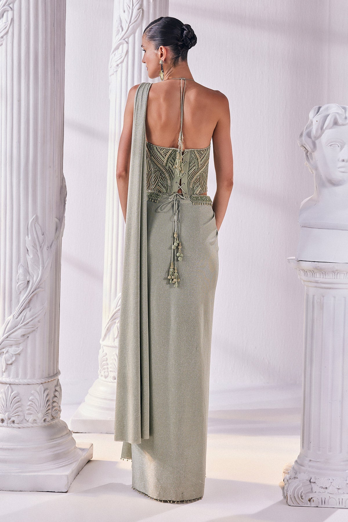 Jade Green Draped Saree Set