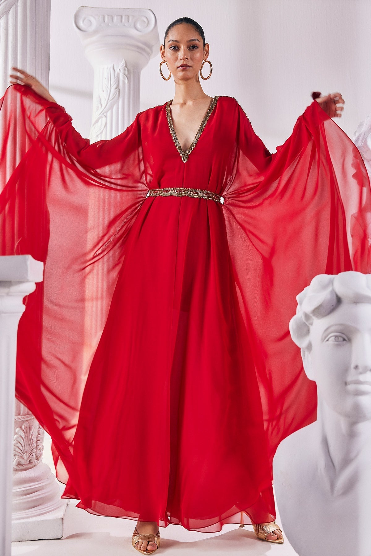 Embroidered Royal Georgette Long Kaftan