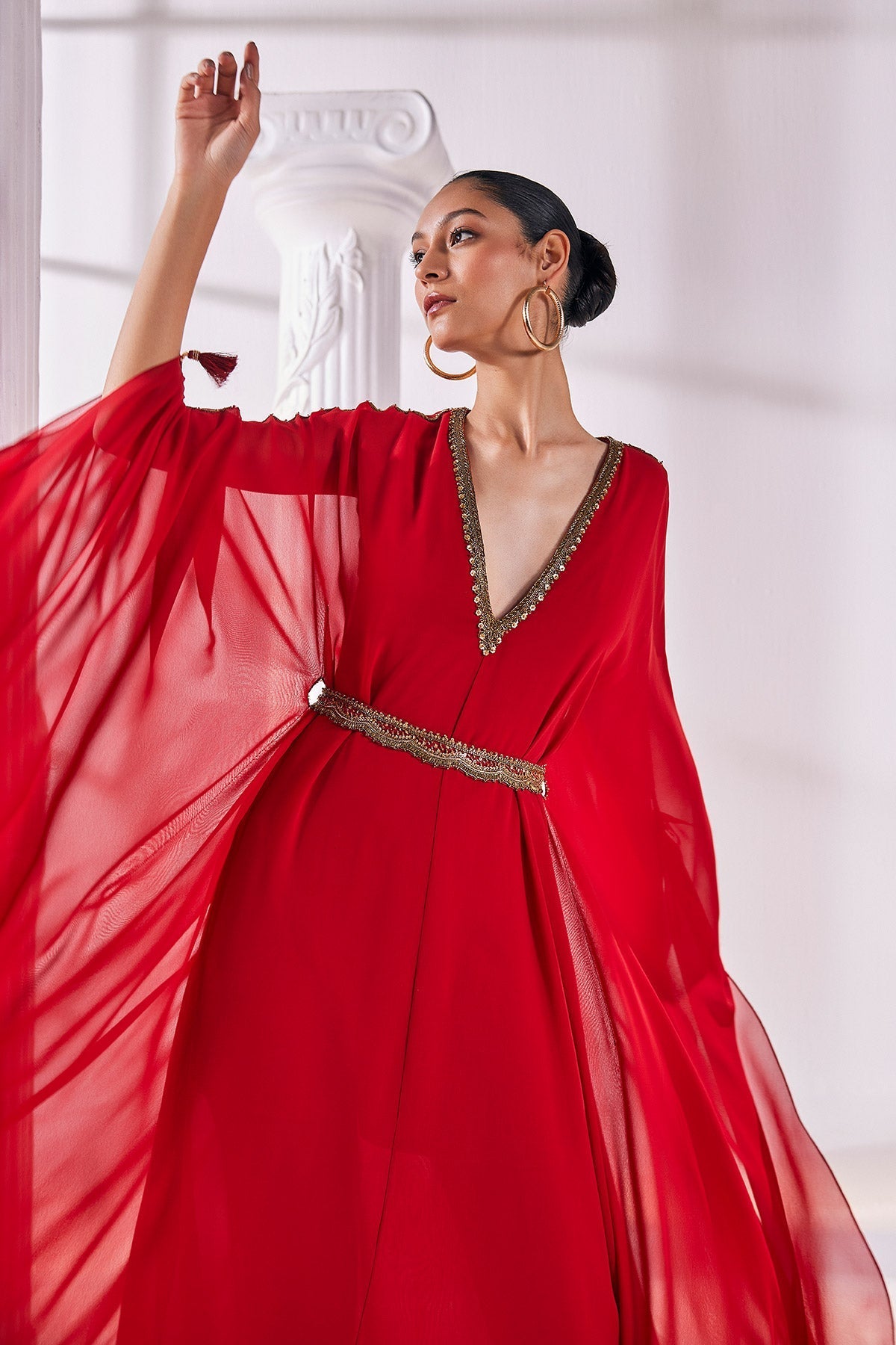 Embroidered Royal Georgette Long Kaftan