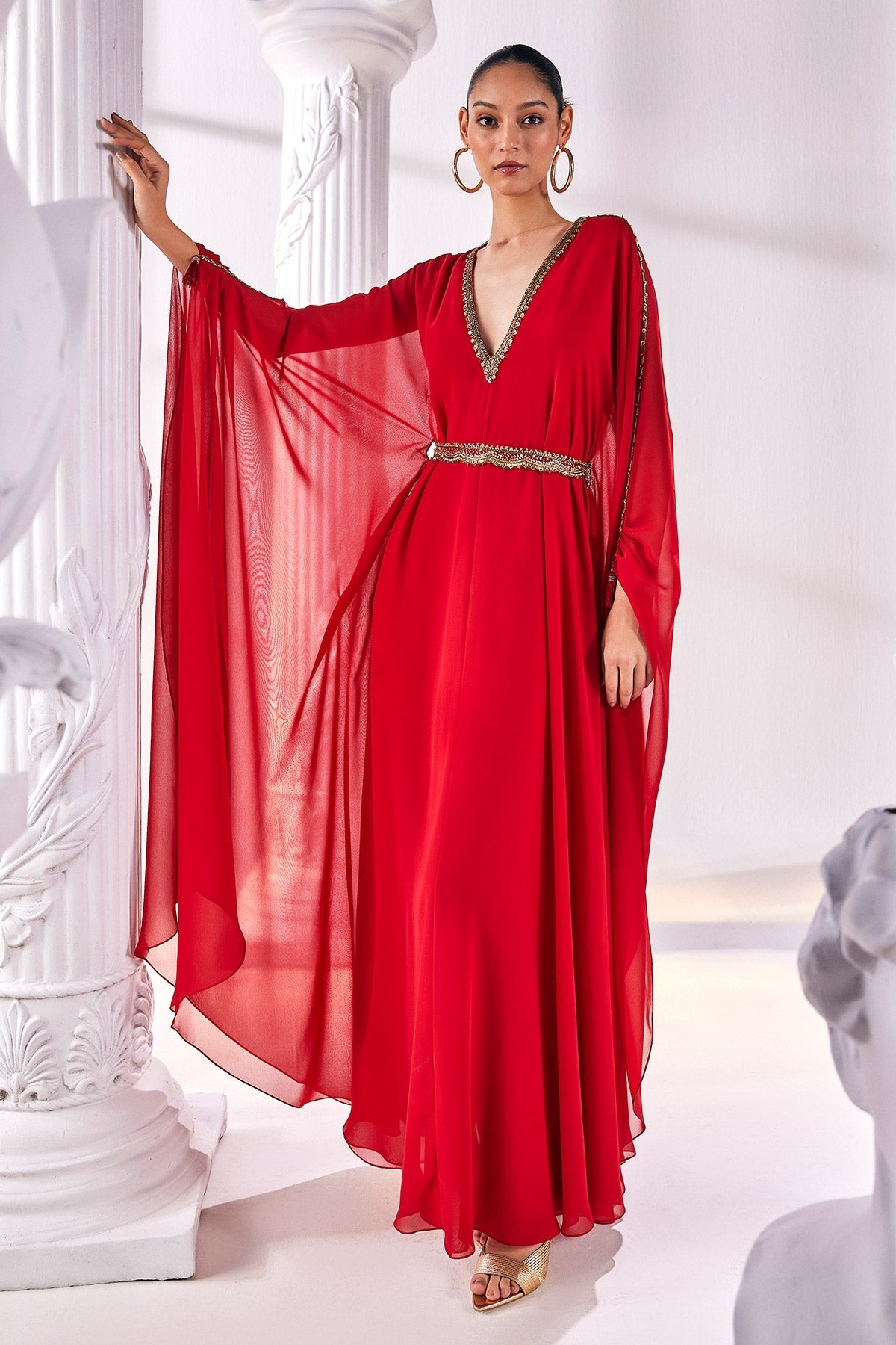 Embroidered Royal Georgette Long Kaftan