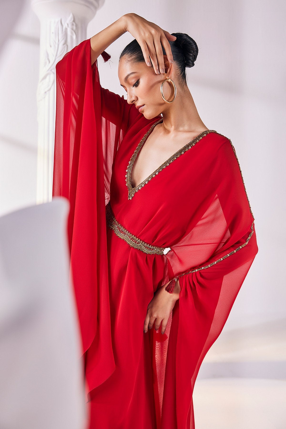Embroidered Royal Georgette Long Kaftan