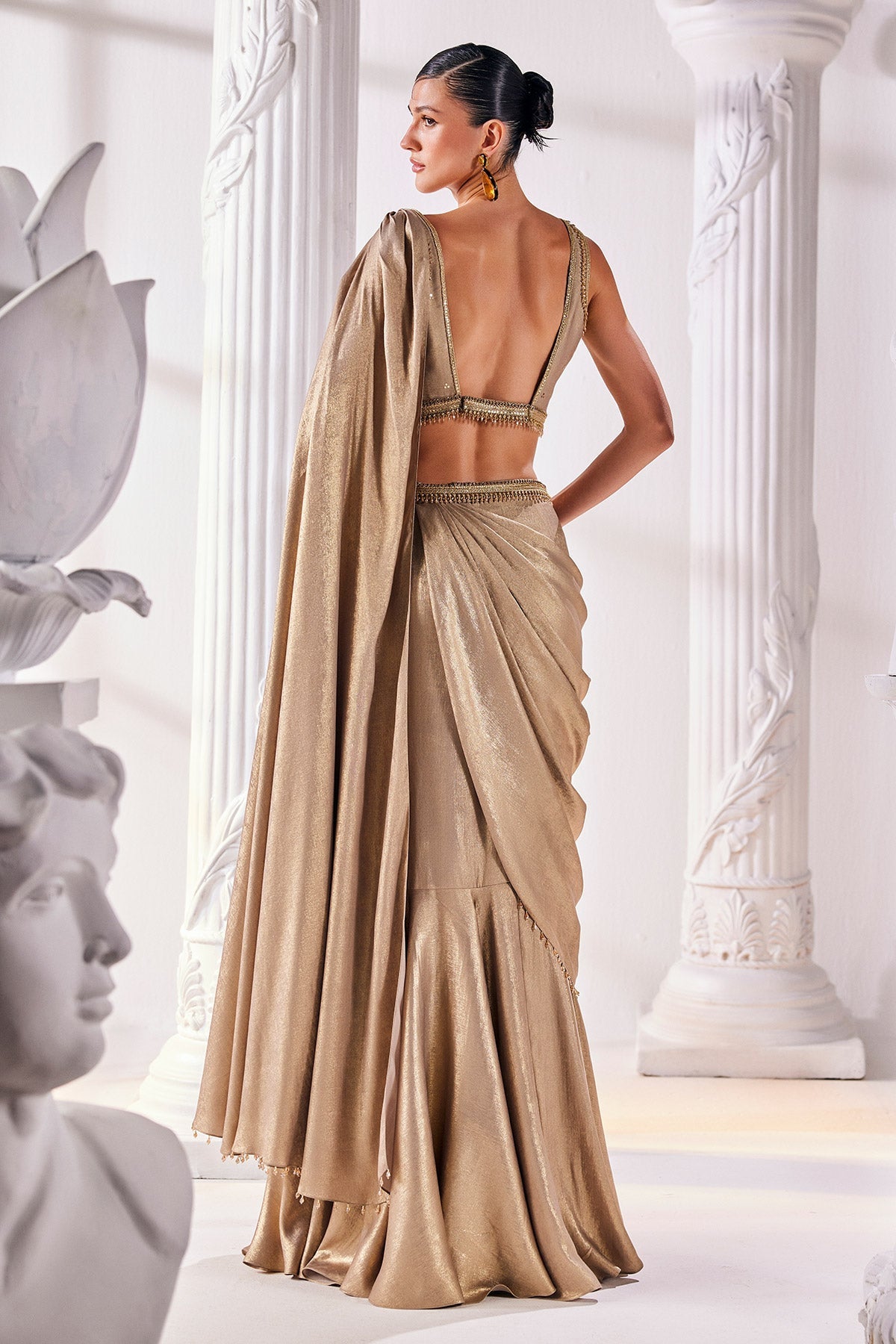 Metallic Gold Drape Saree Set