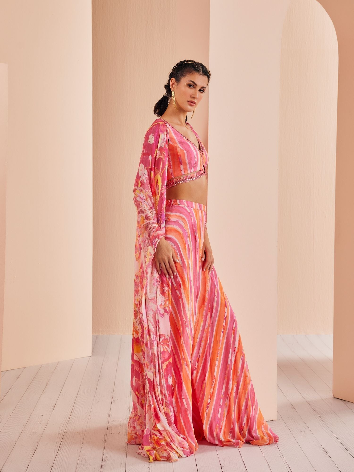 Pink Printed Chiffon Sharara Set