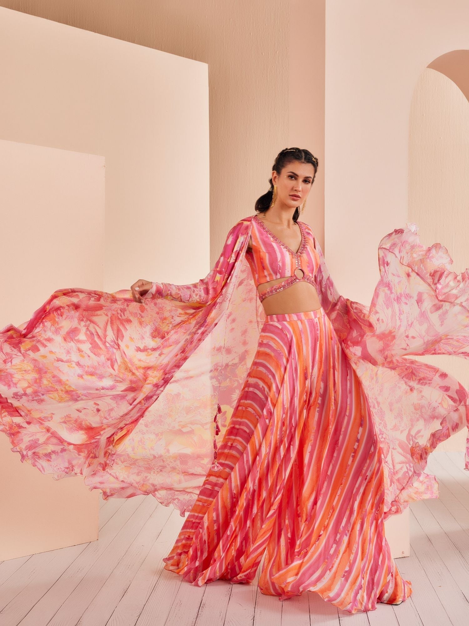 Pink Printed Chiffon Sharara Set