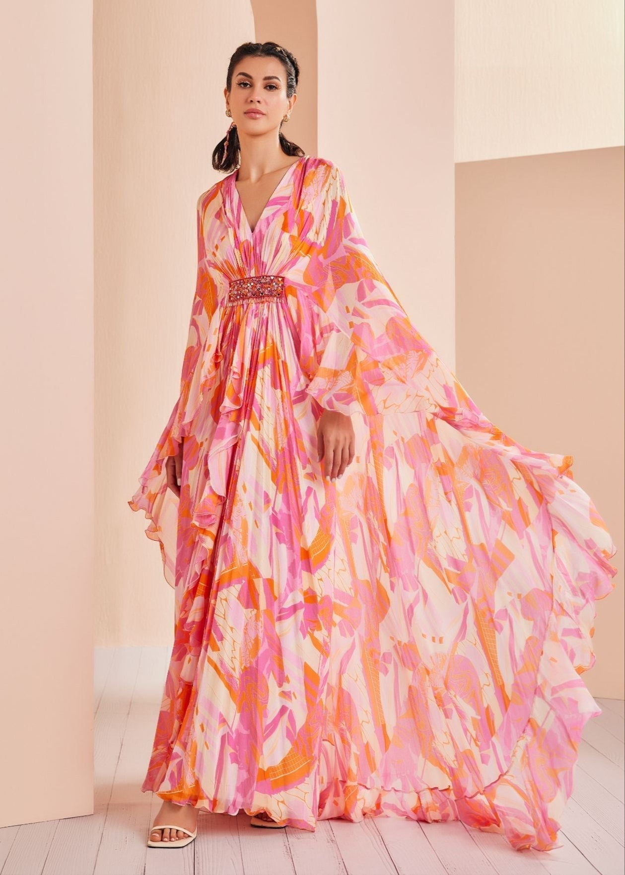 Printed Chiffon Asymmetrical Kaftan