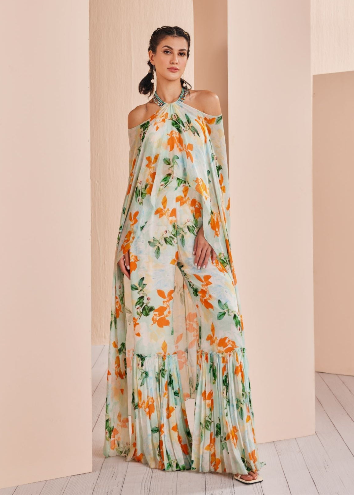 Sage Printed Halter Neck Jumpsuit