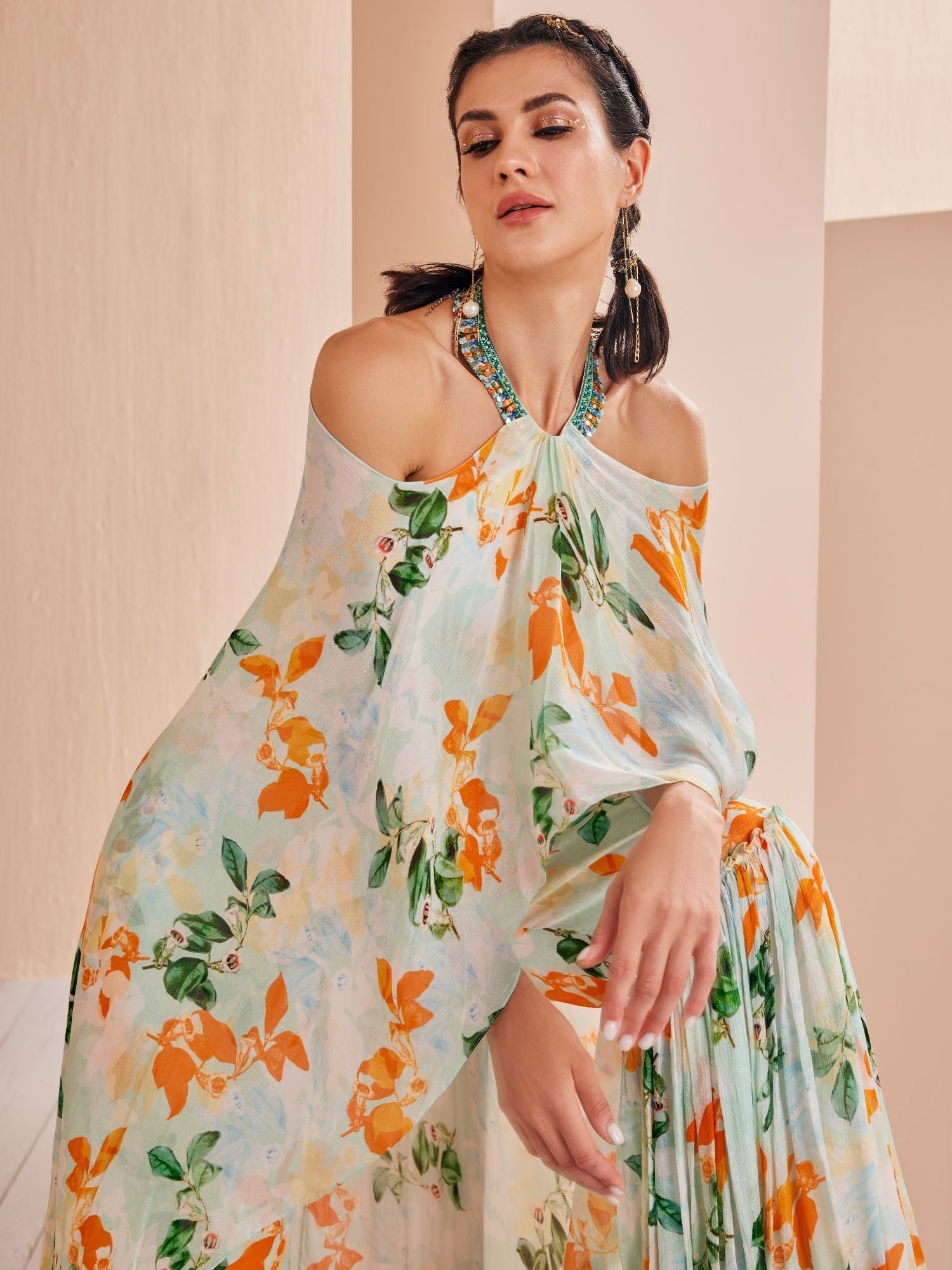 Sage Printed Halter Neck Jumpsuit