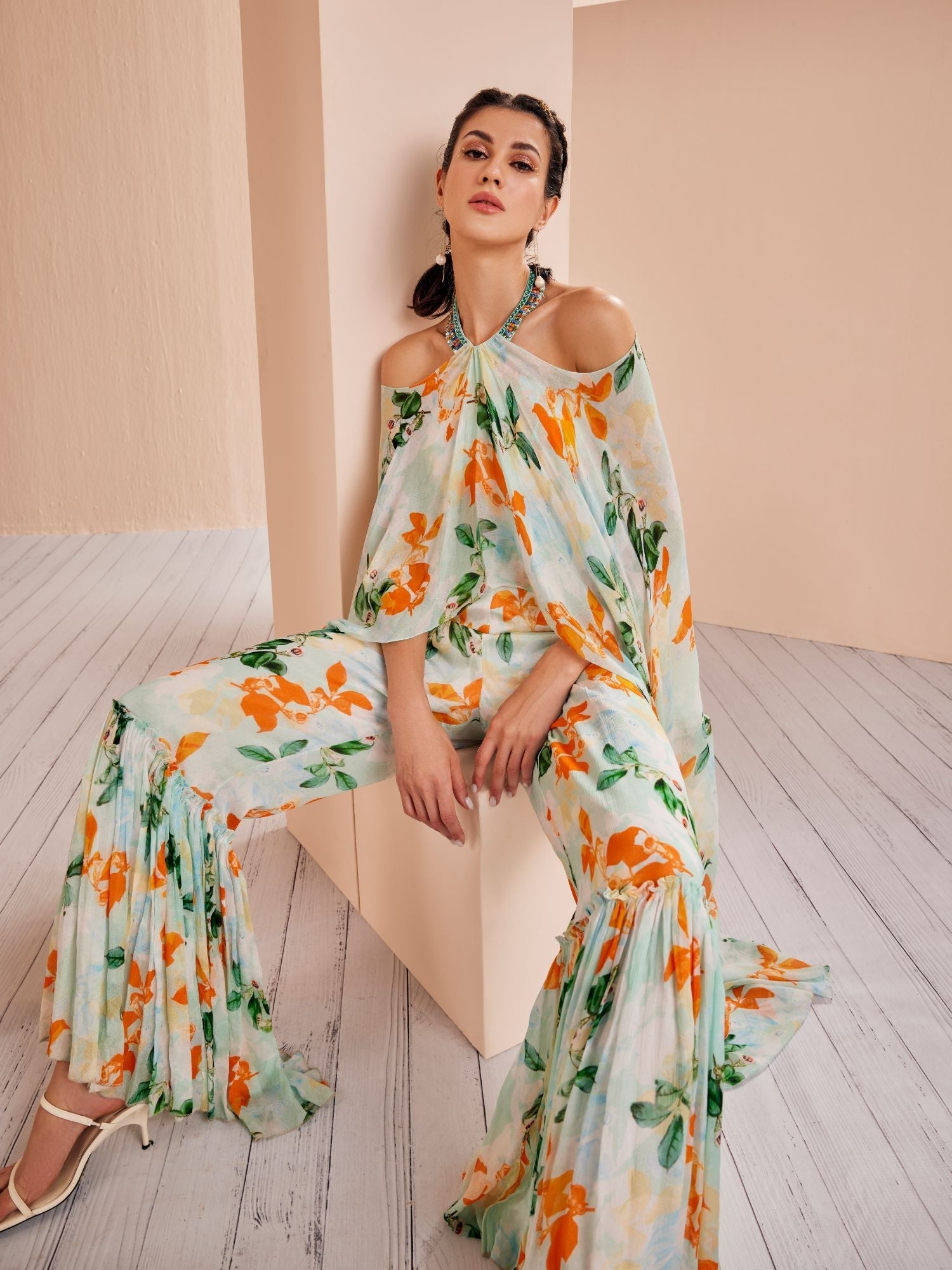 Sage Printed Halter Neck Jumpsuit