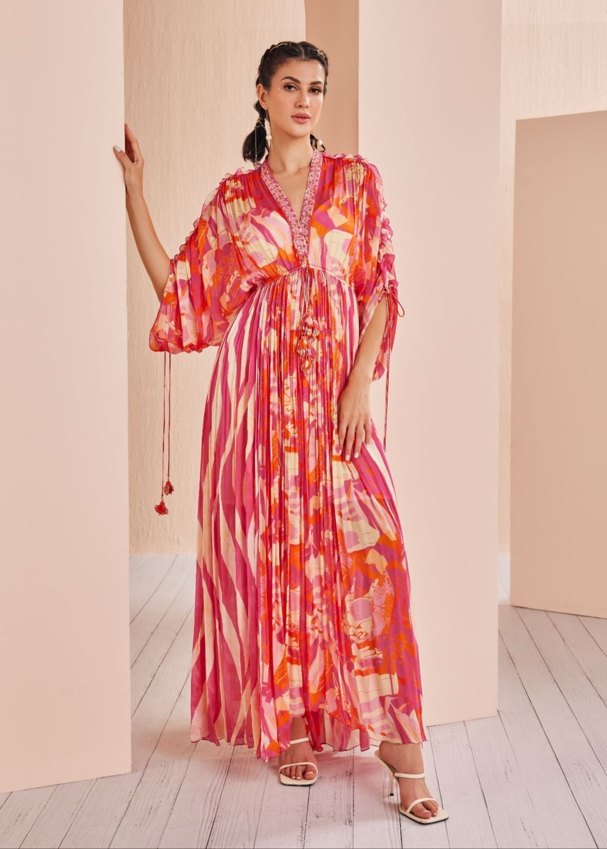 Red Petunia Pink Printed Kaftan
