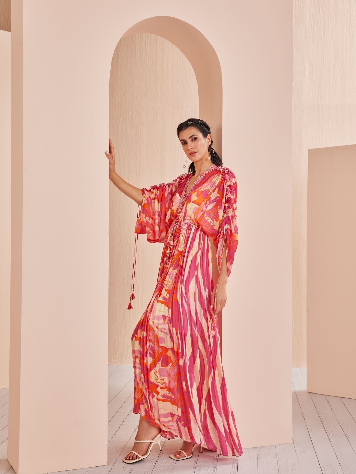 Red Petunia Pink Printed Kaftan