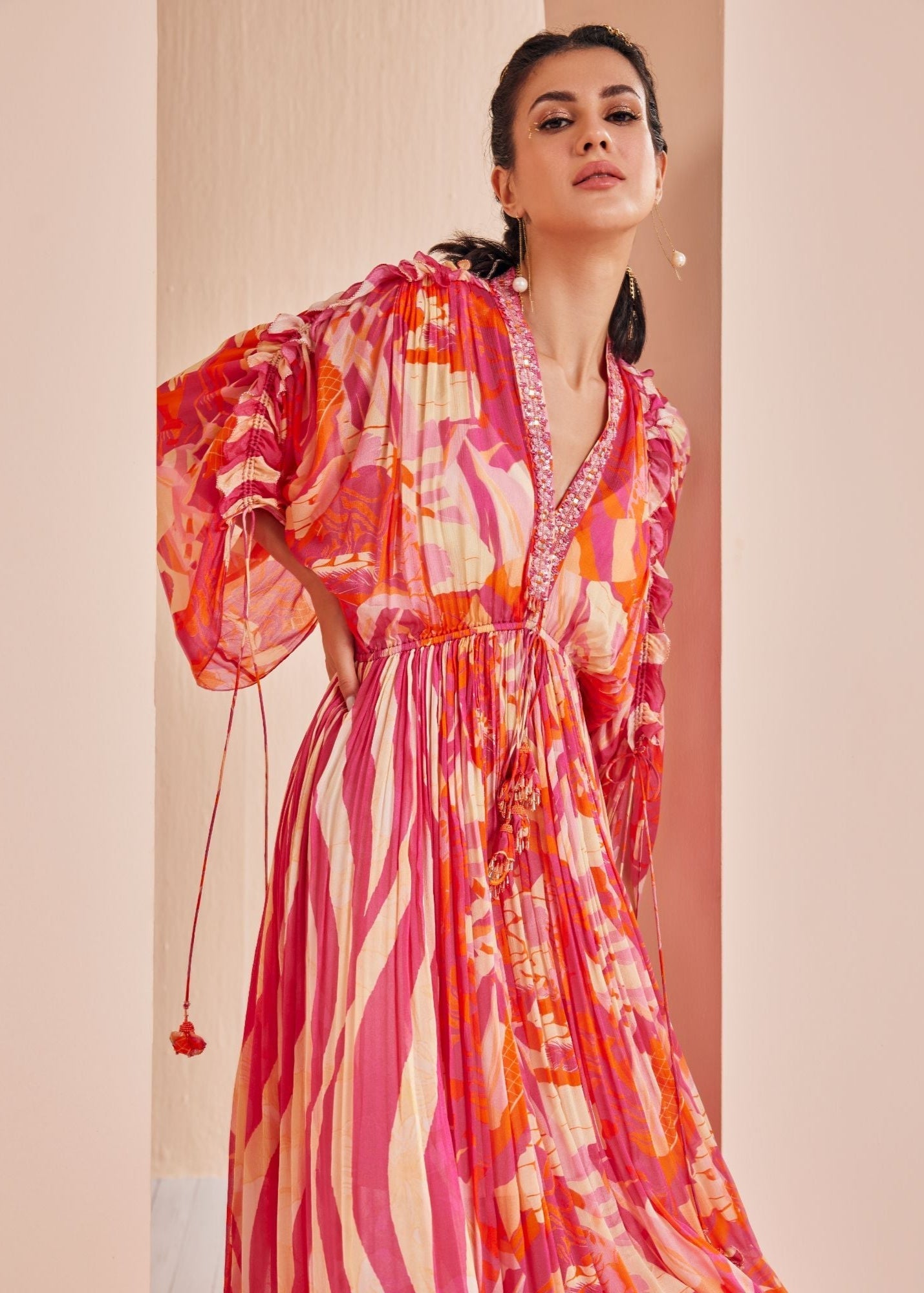Red Petunia Pink Printed Kaftan