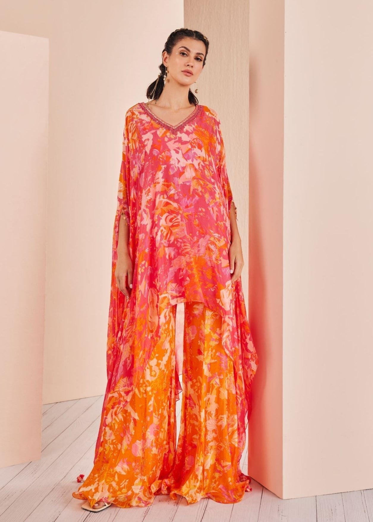 Pink Chiffon Sharara Set