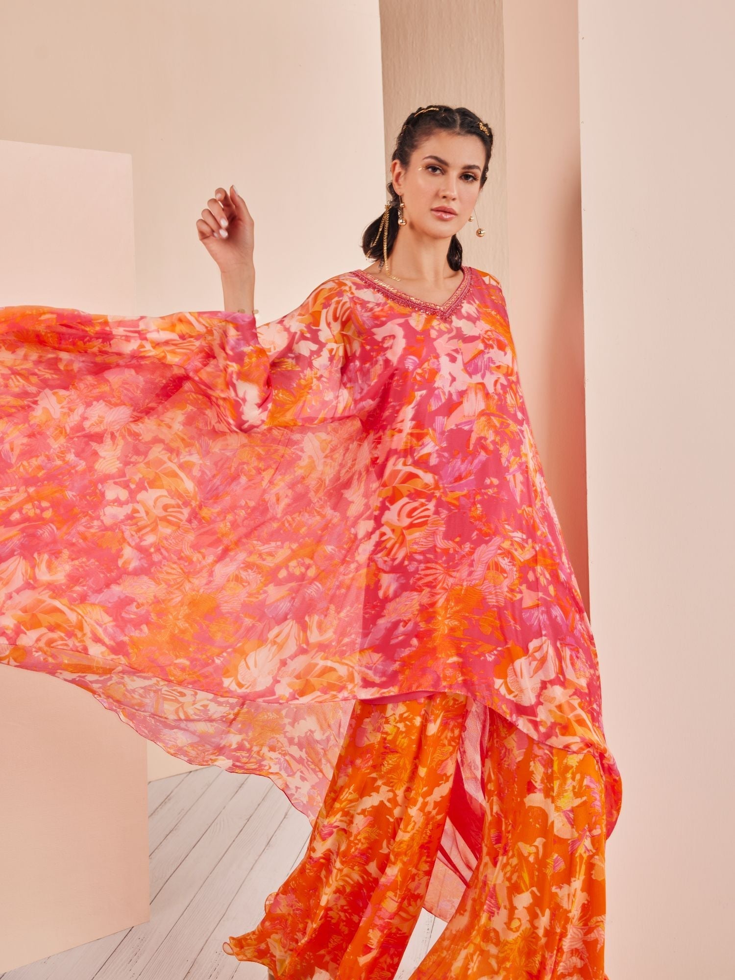 Pink Chiffon Sharara Set