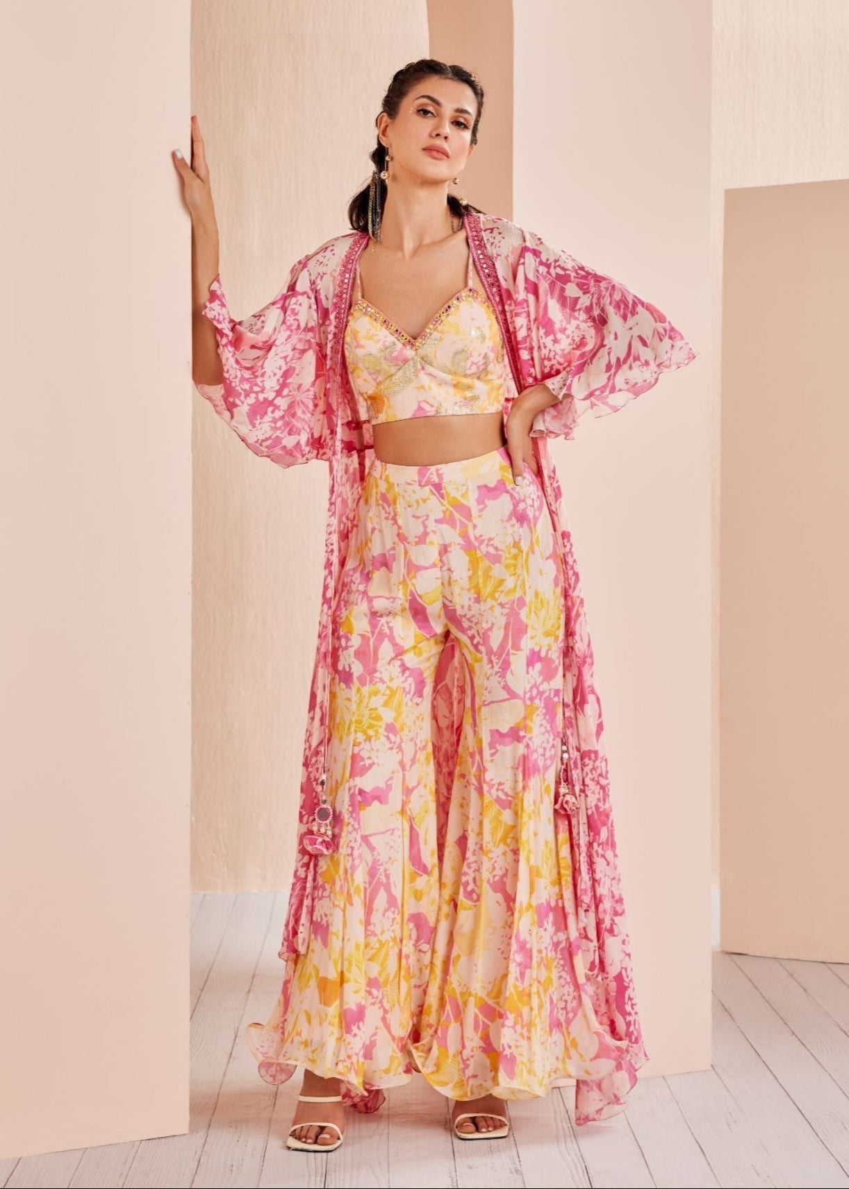 Pink Sweet Pea Printed Sharara Set