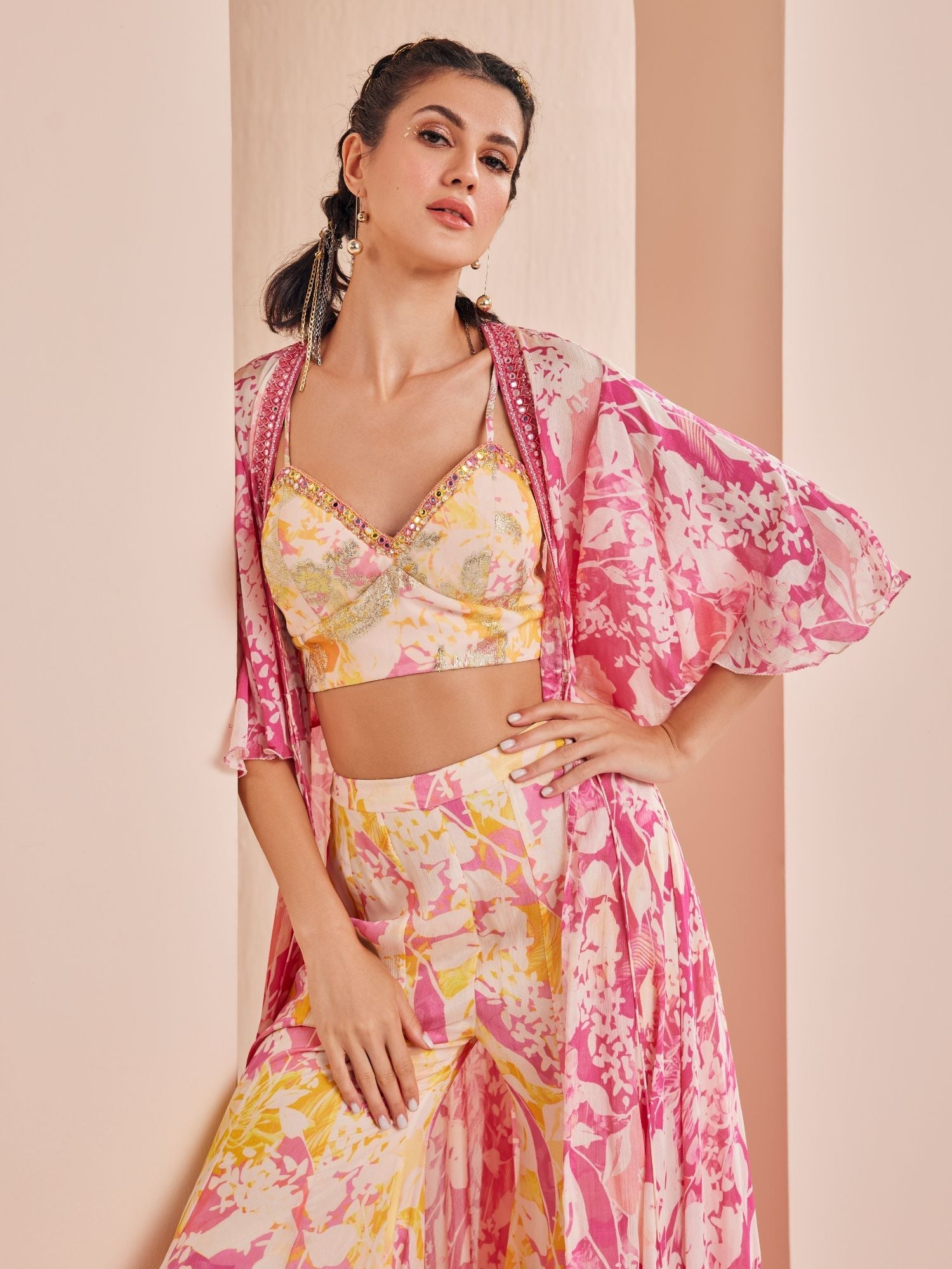 Pink Sweet Pea Printed Sharara Set