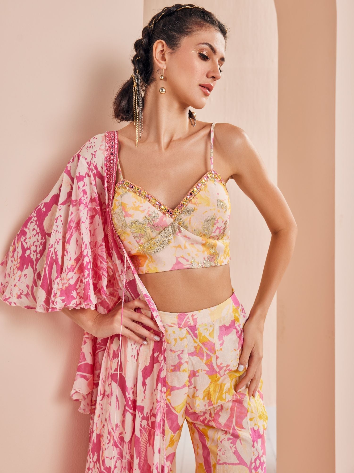 Pink Sweet Pea Printed Sharara Set
