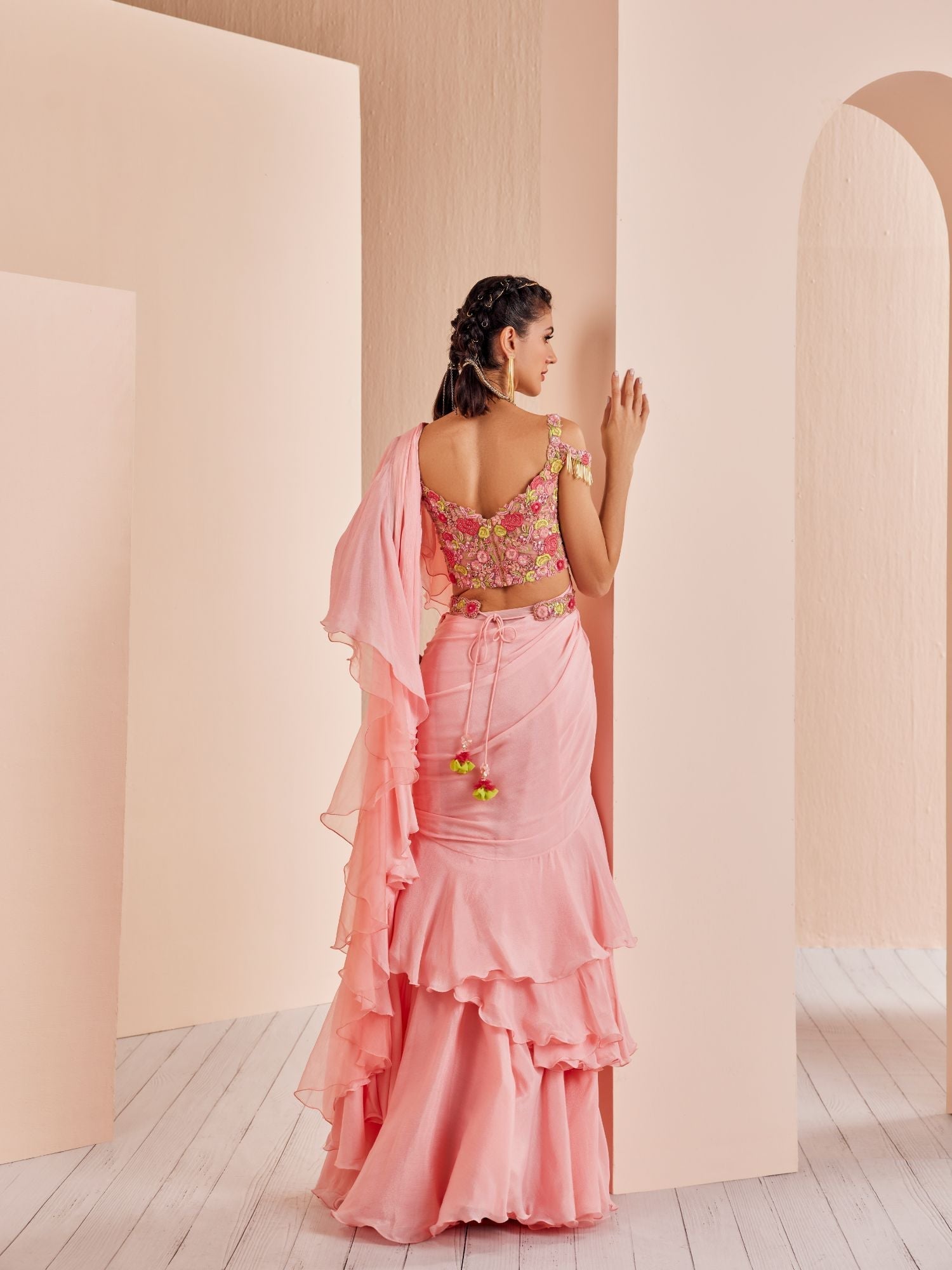 Chiffon Solid Saree With Embroidered Blouse