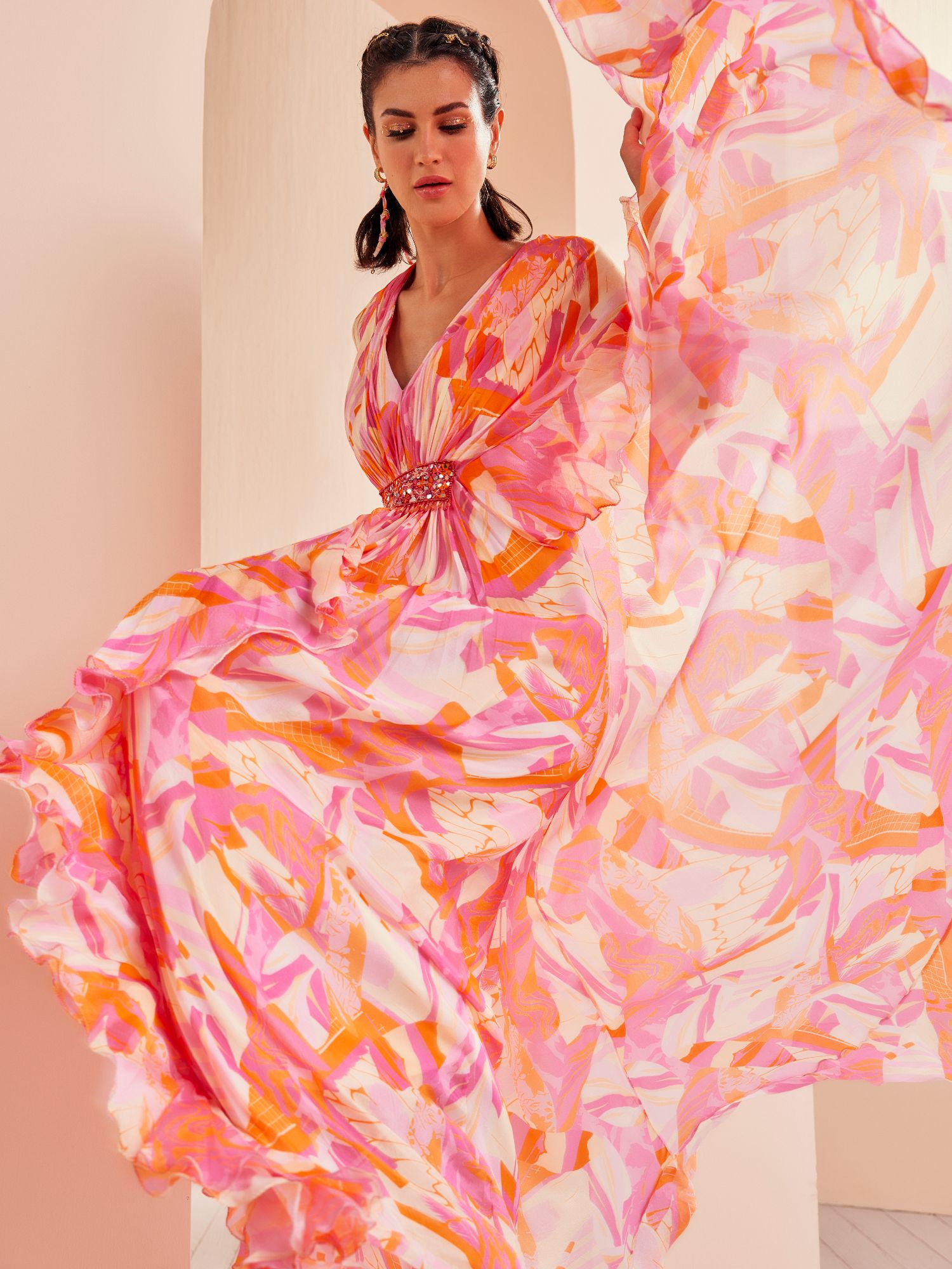 Printed Chiffon Asymmetrical Kaftan