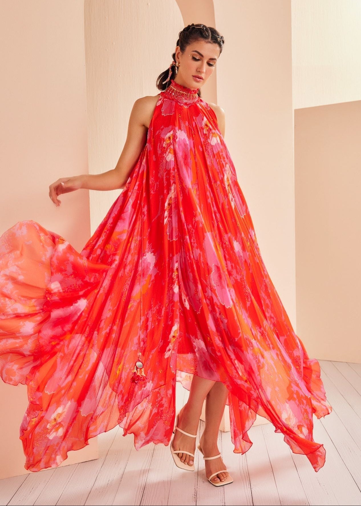 Printed Chiffon High-low Dress