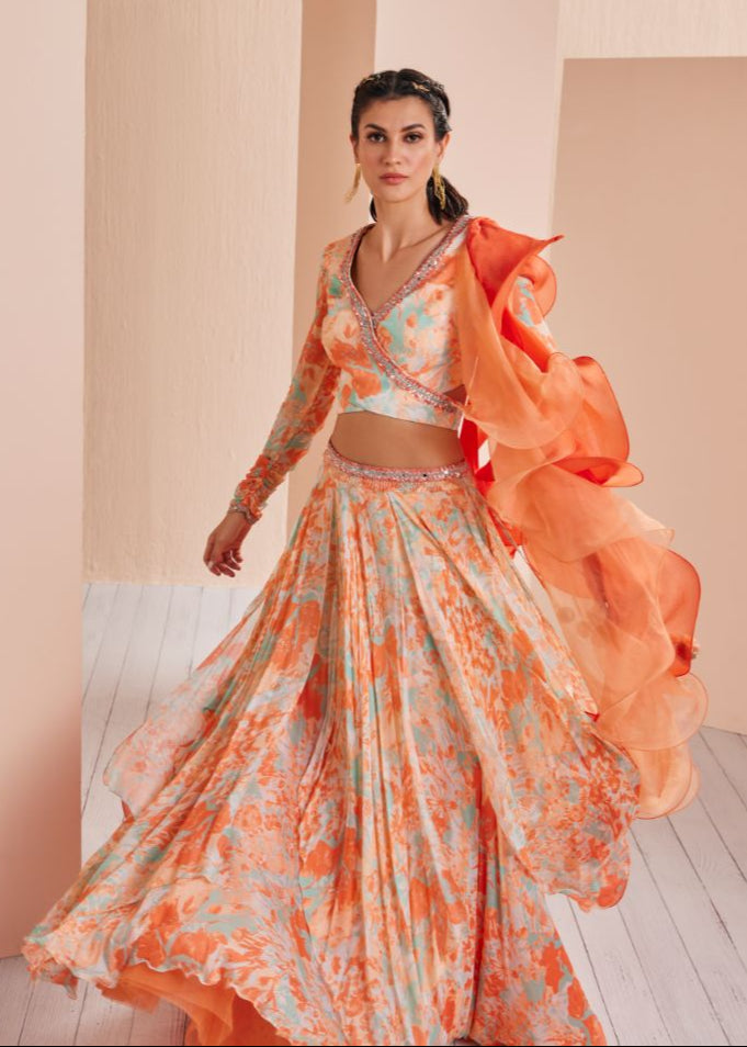 Chiffon Printed Lehenga Set