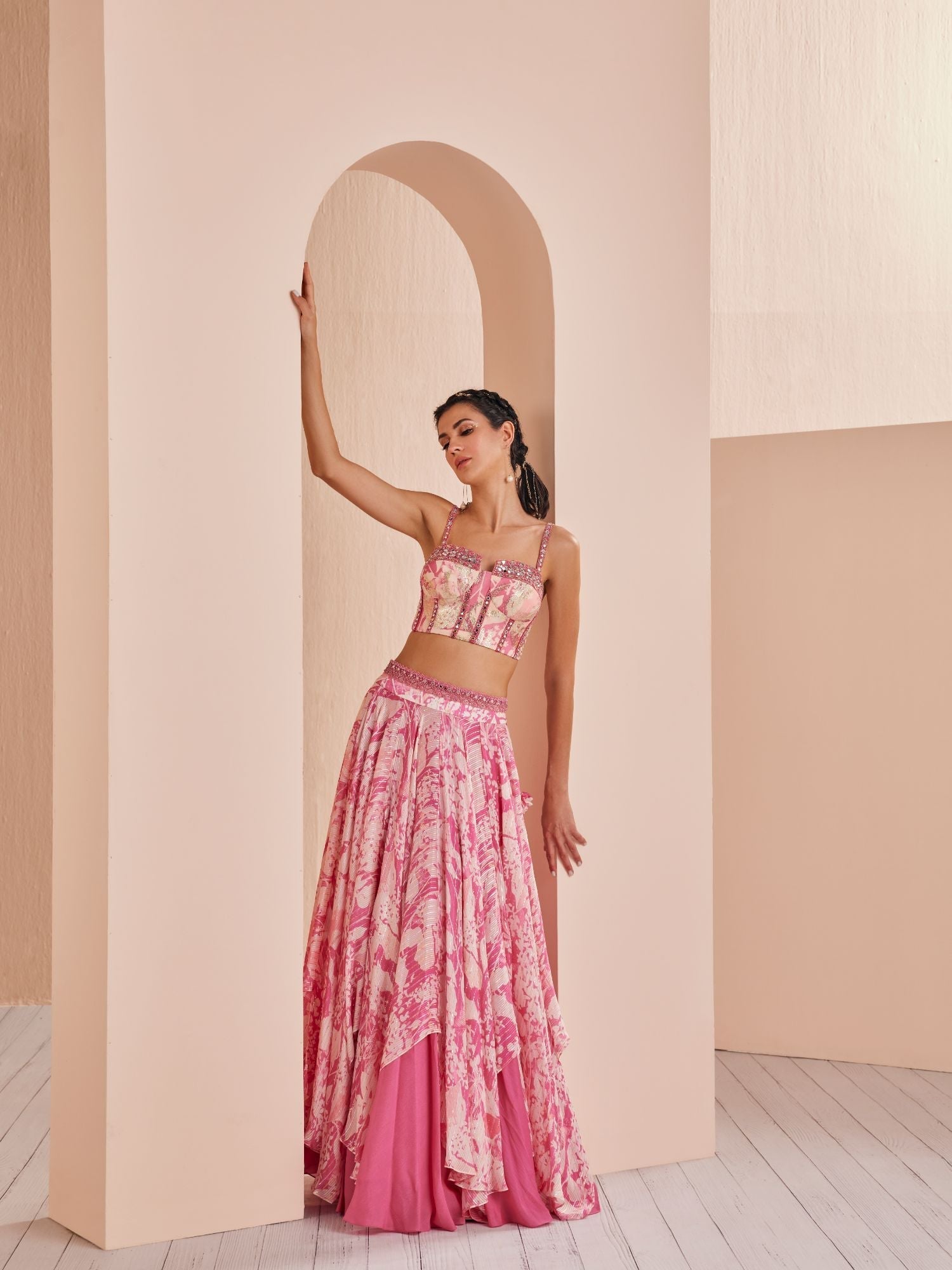 Printed Chiffon Lehenga Set