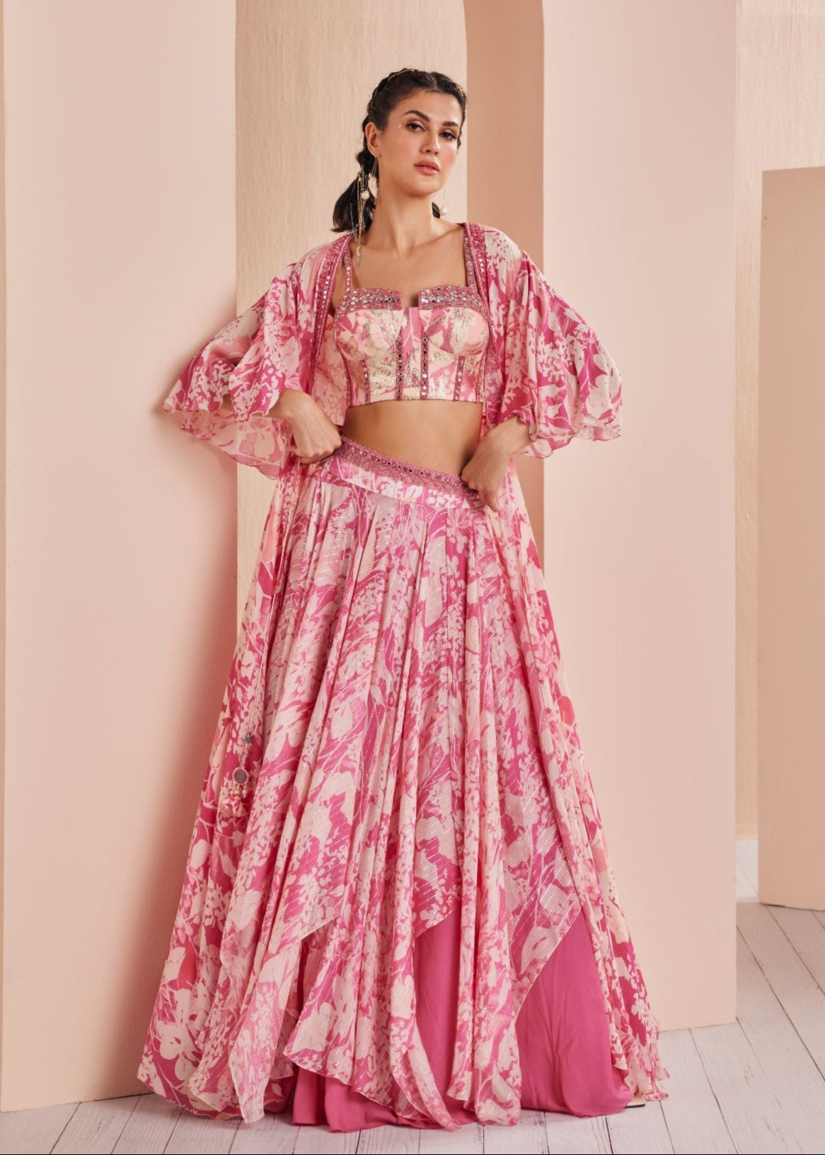 Printed Chiffon Lehenga Set