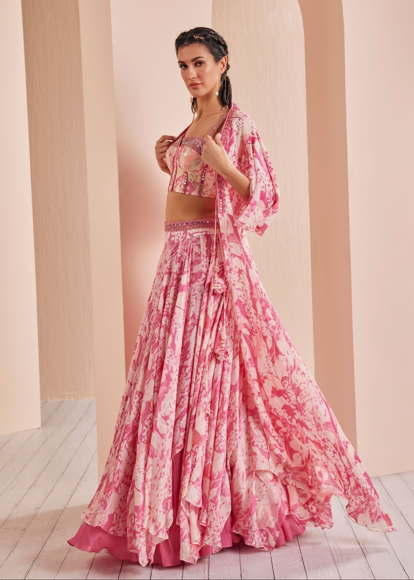Printed Chiffon Lehenga Set