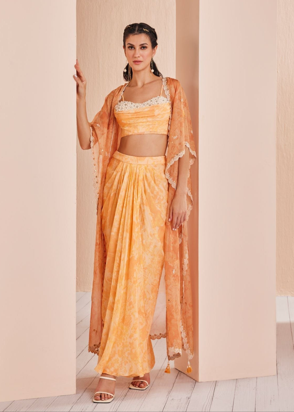 Orange Pansy Daisy Skirt Set