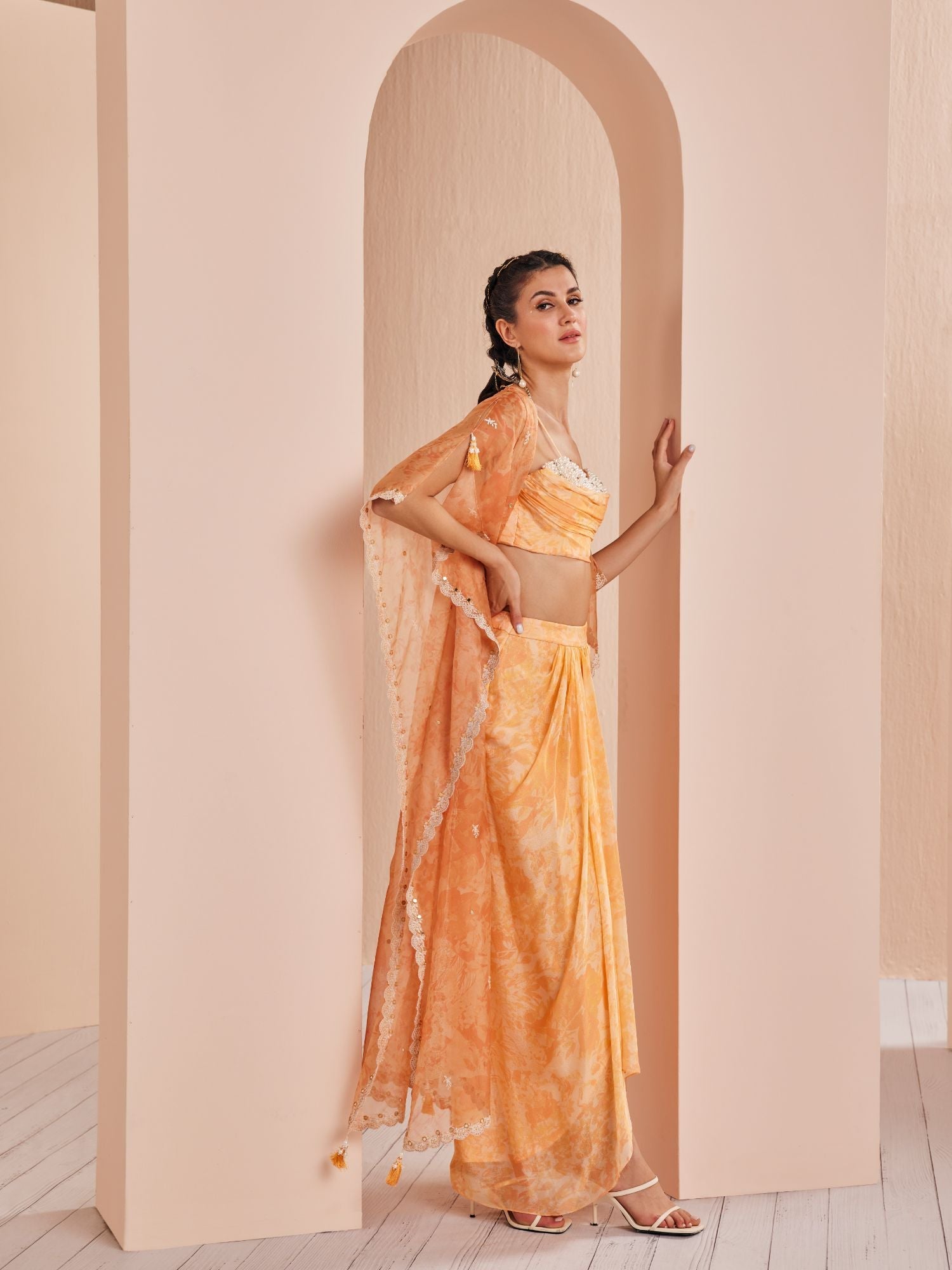 Orange Pansy Daisy Skirt Set