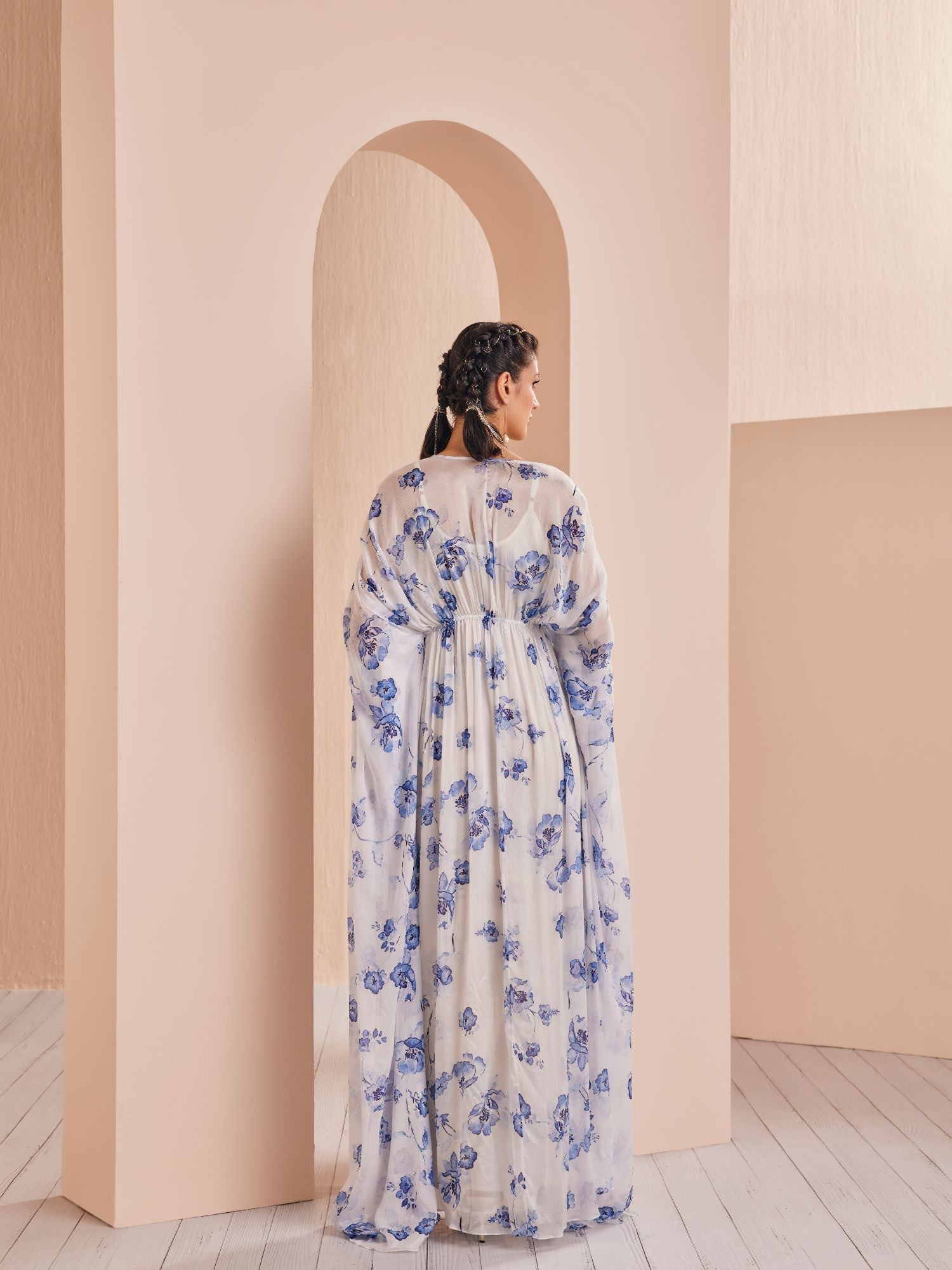 Blue Periwinkle Floral Embroidered Kaftan
