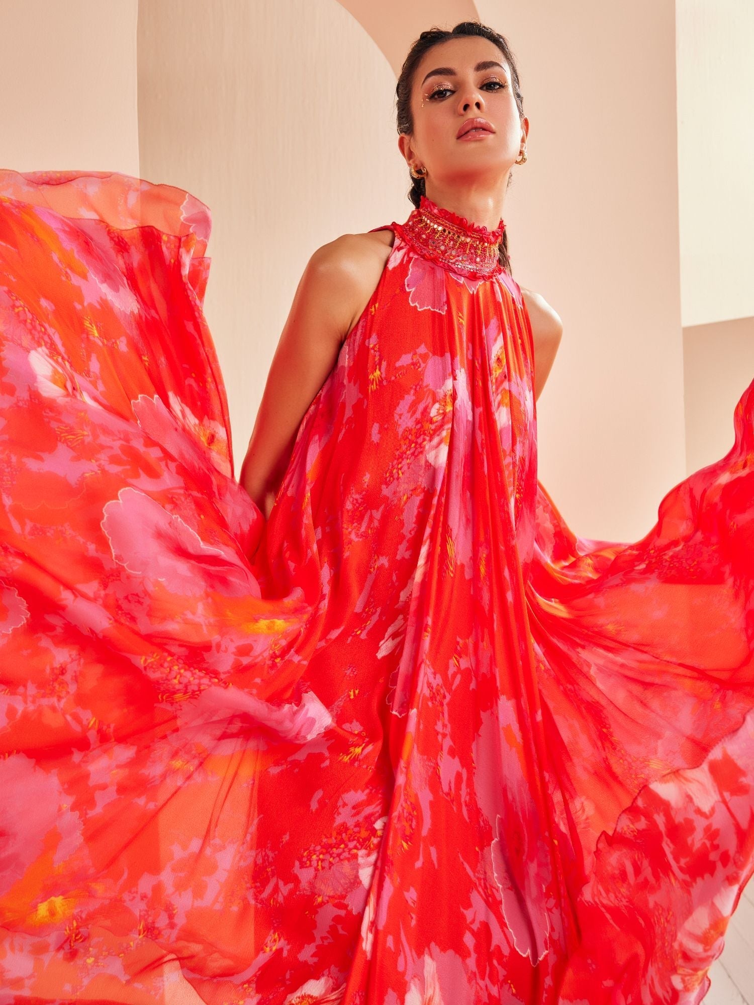 Printed Chiffon High-low Dress