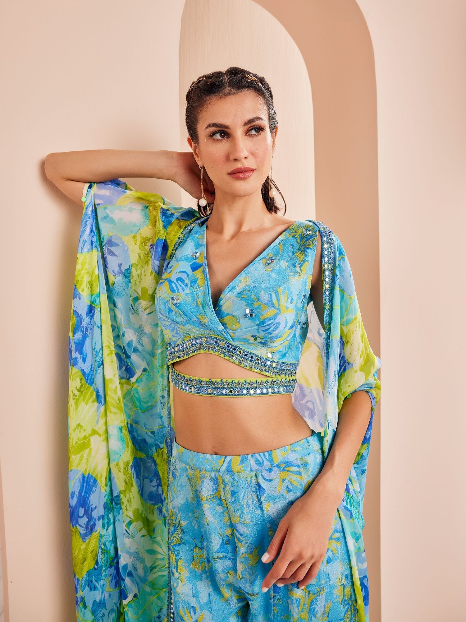 Printed Chiffon Embroidered Paneled Sharara Set