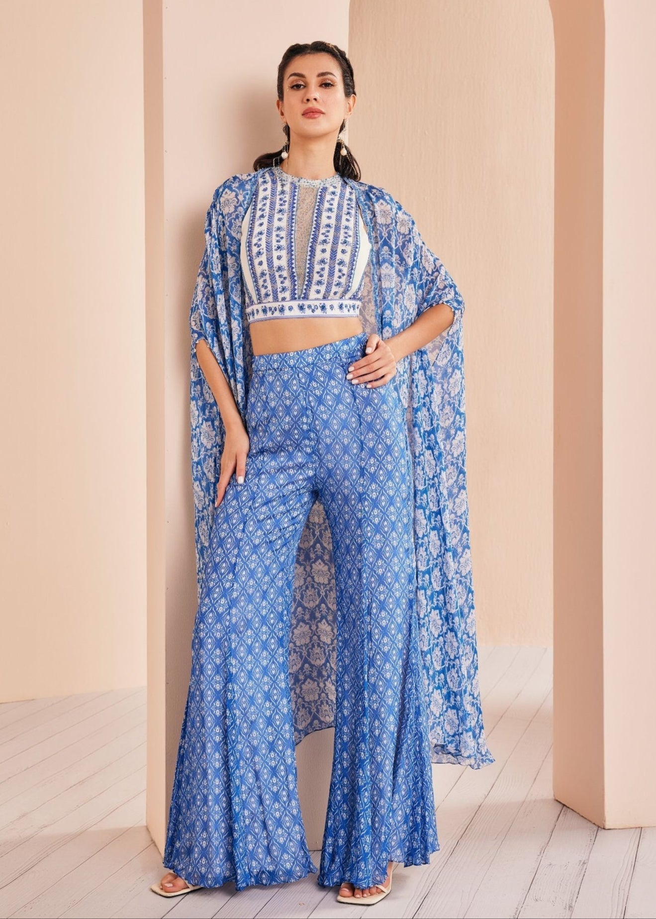 Blue Printed Sharara Set