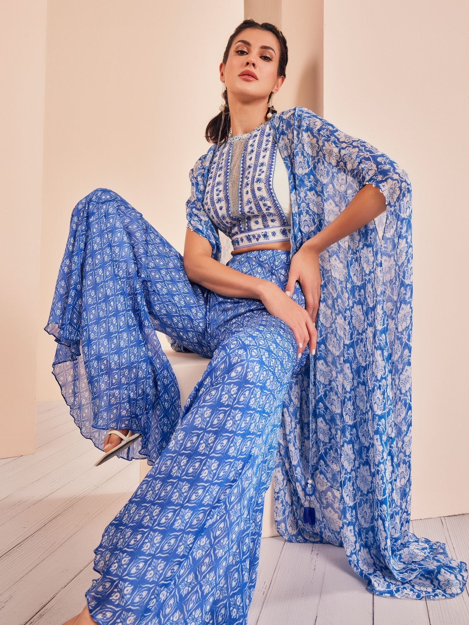 Blue Printed Sharara Set