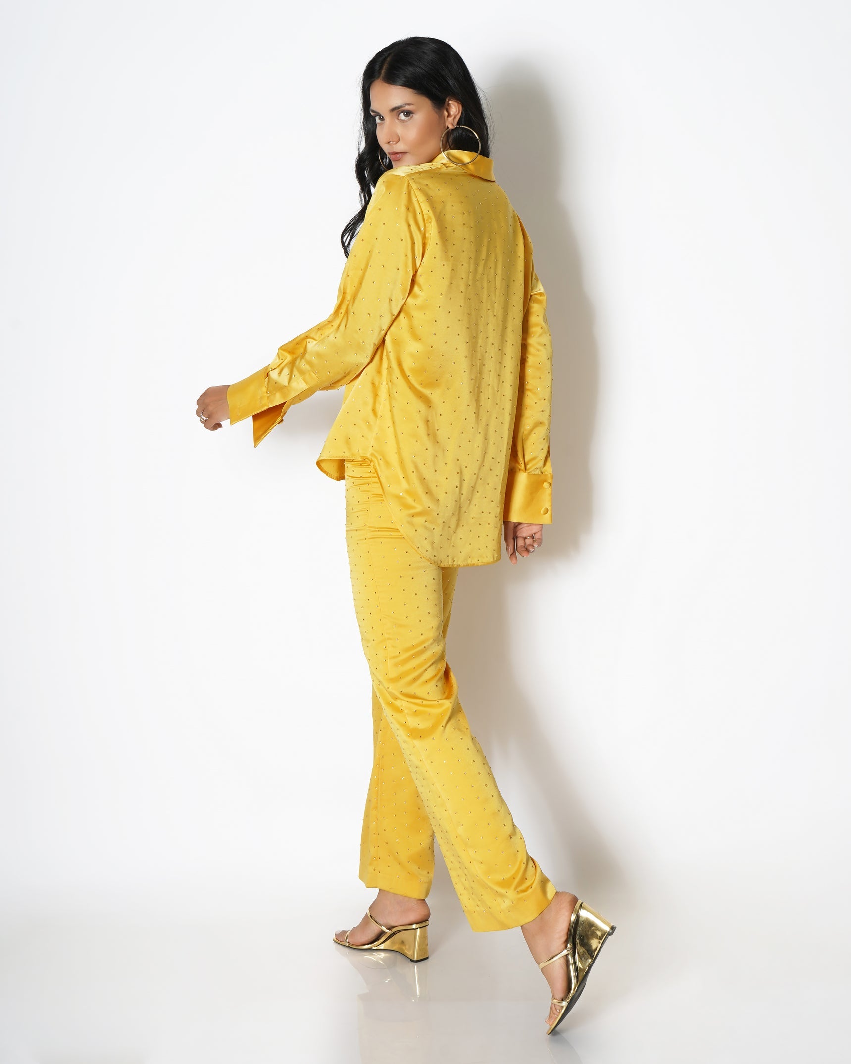 Bejewelled high-waisted flared trousers