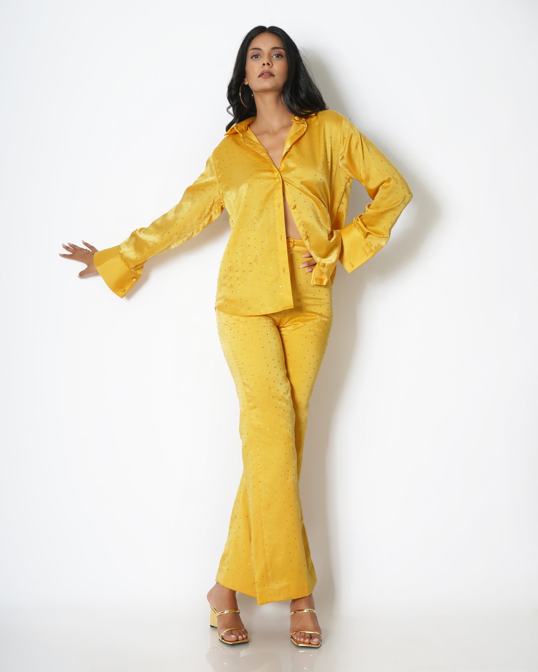 Bejewelled high-waisted flared trousers