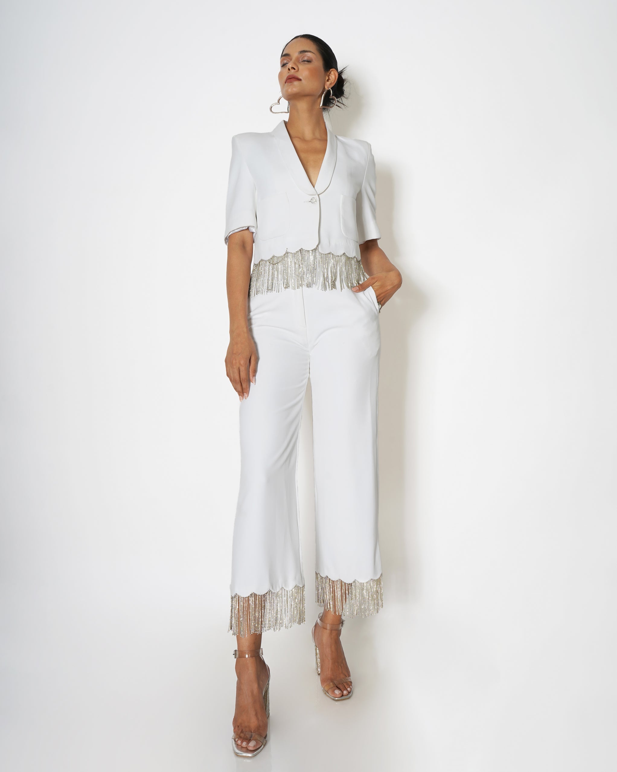 Half blazer with rhinestone chain detail