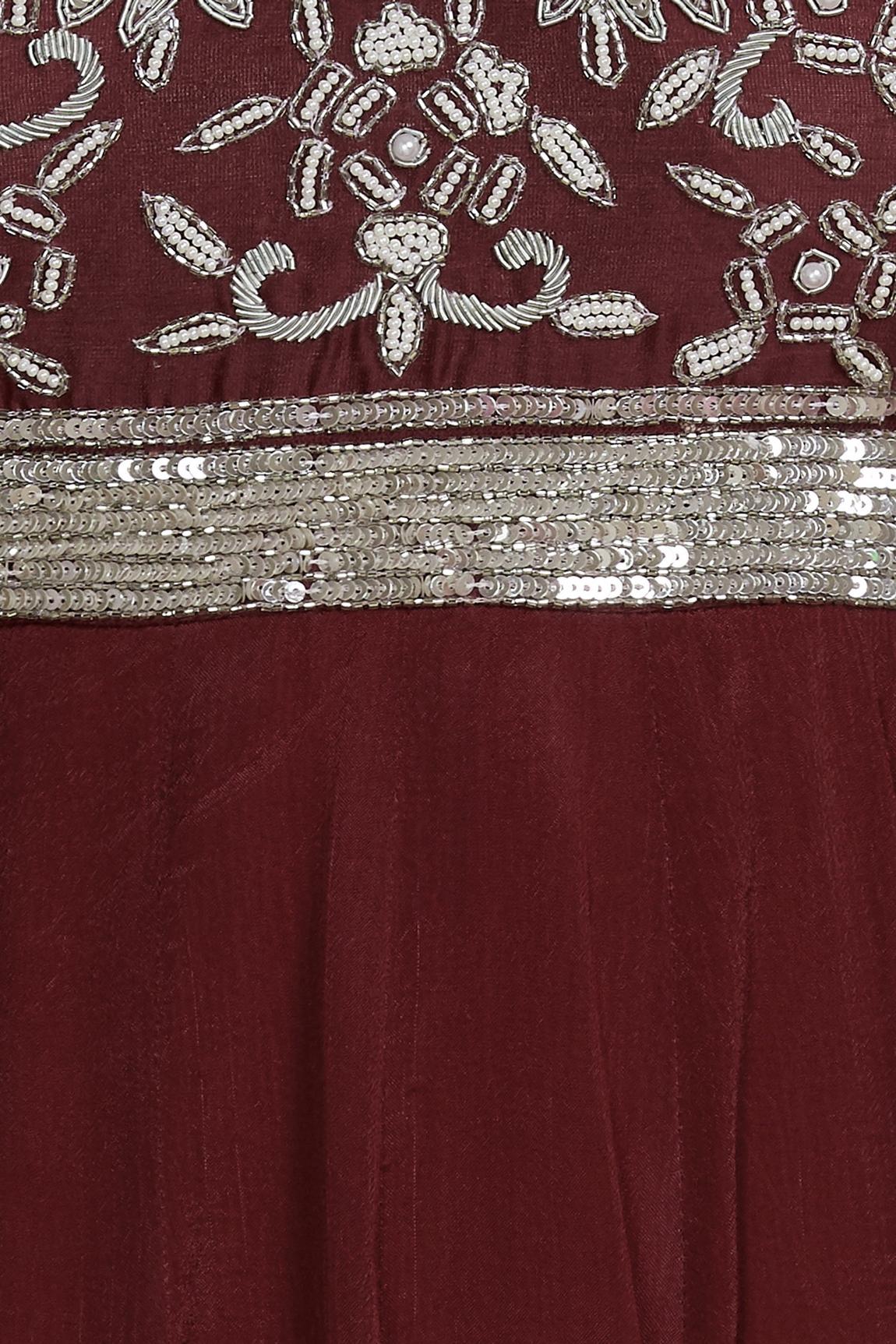 Maroon Chanderi Anarkali With Dupatta