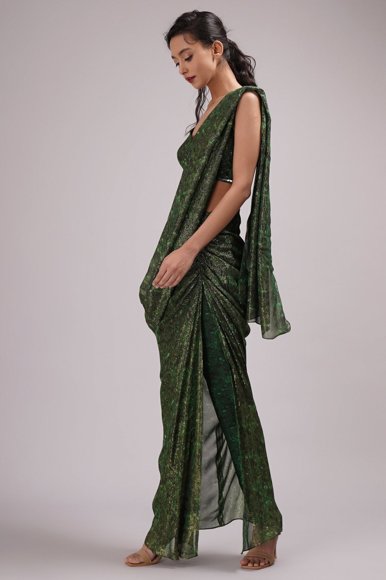 Fusion Style Drape Pant Saree Set