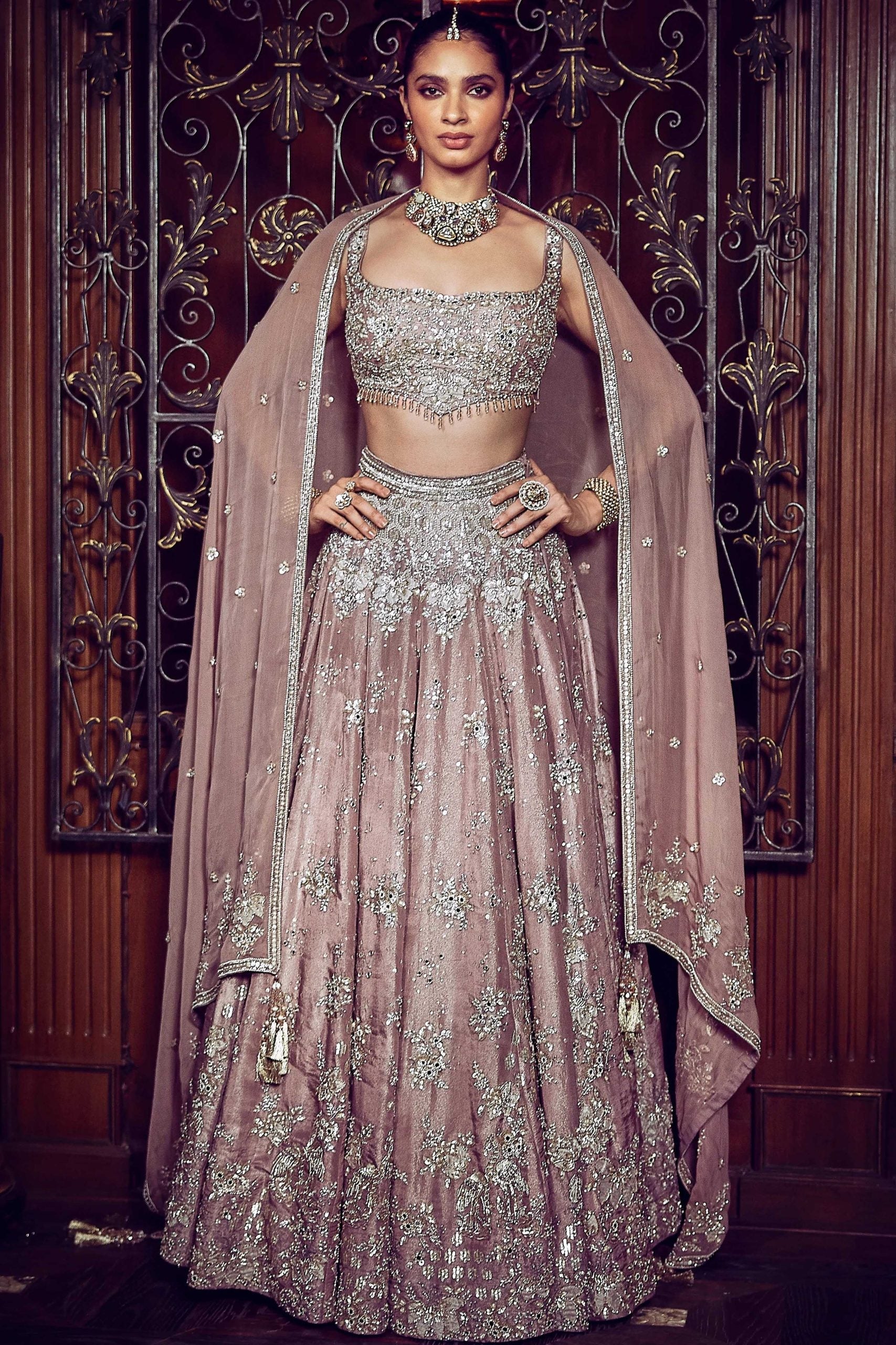 French Rose Aurum Tissue Lehenga