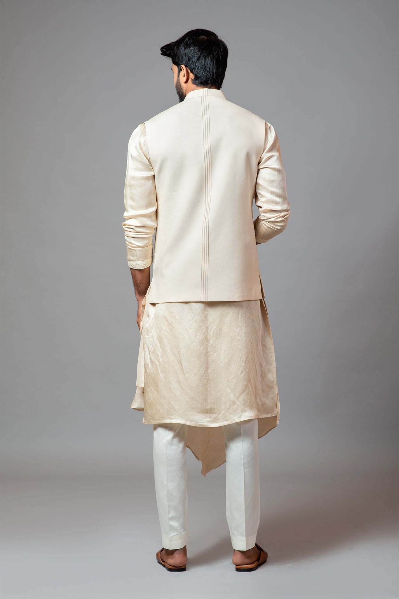 Cream Kora Fully Embroidered Nehru.