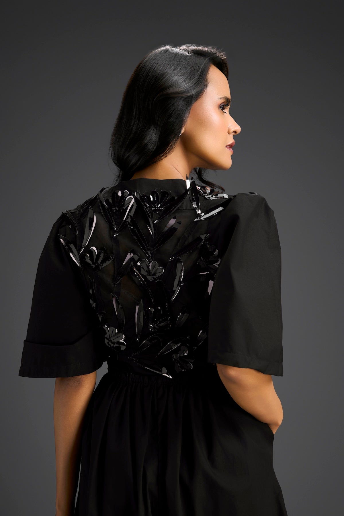 Black 3D Floral Embellished Playsuit