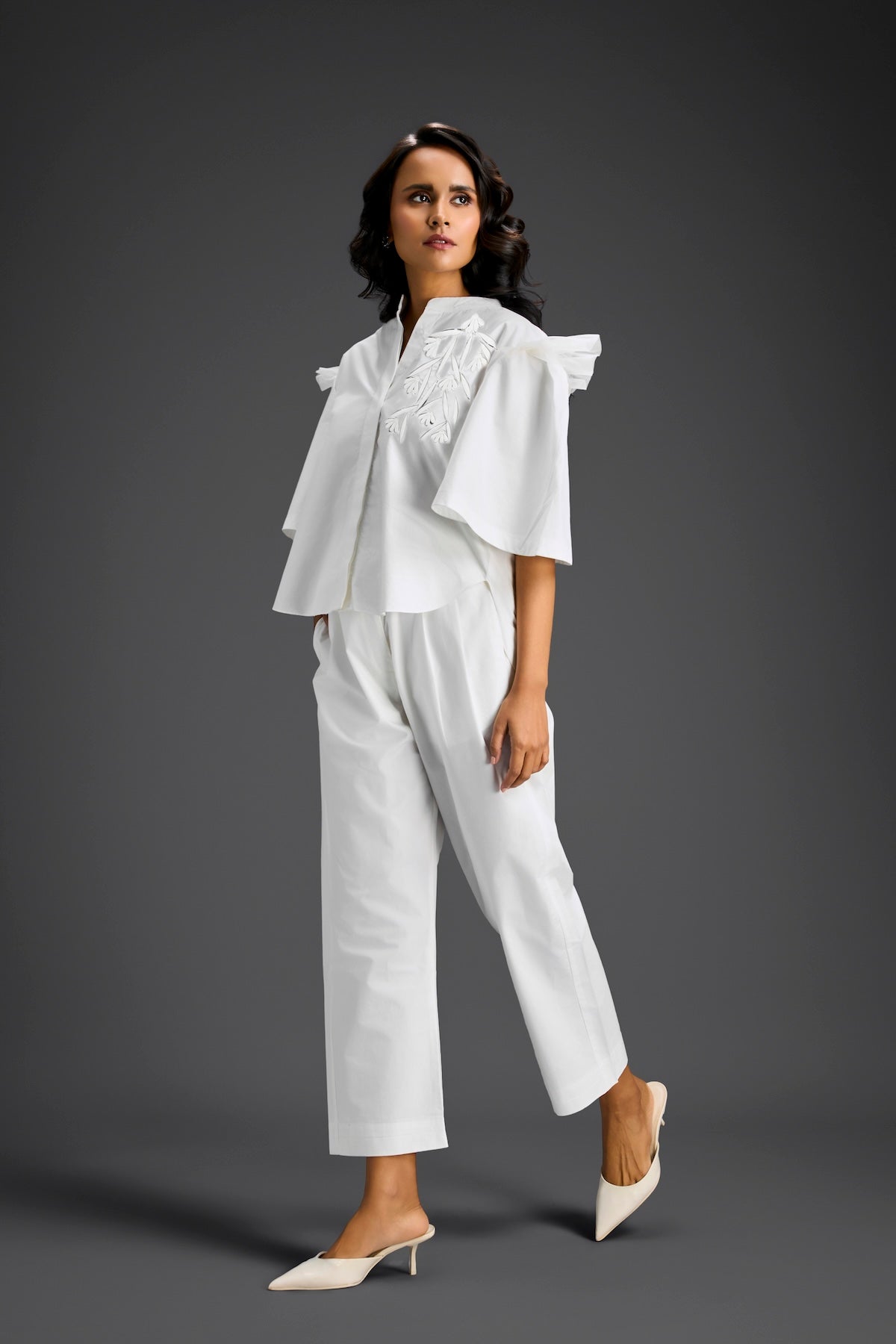 White Embellished Sheer Back Shirt & Pants Set
